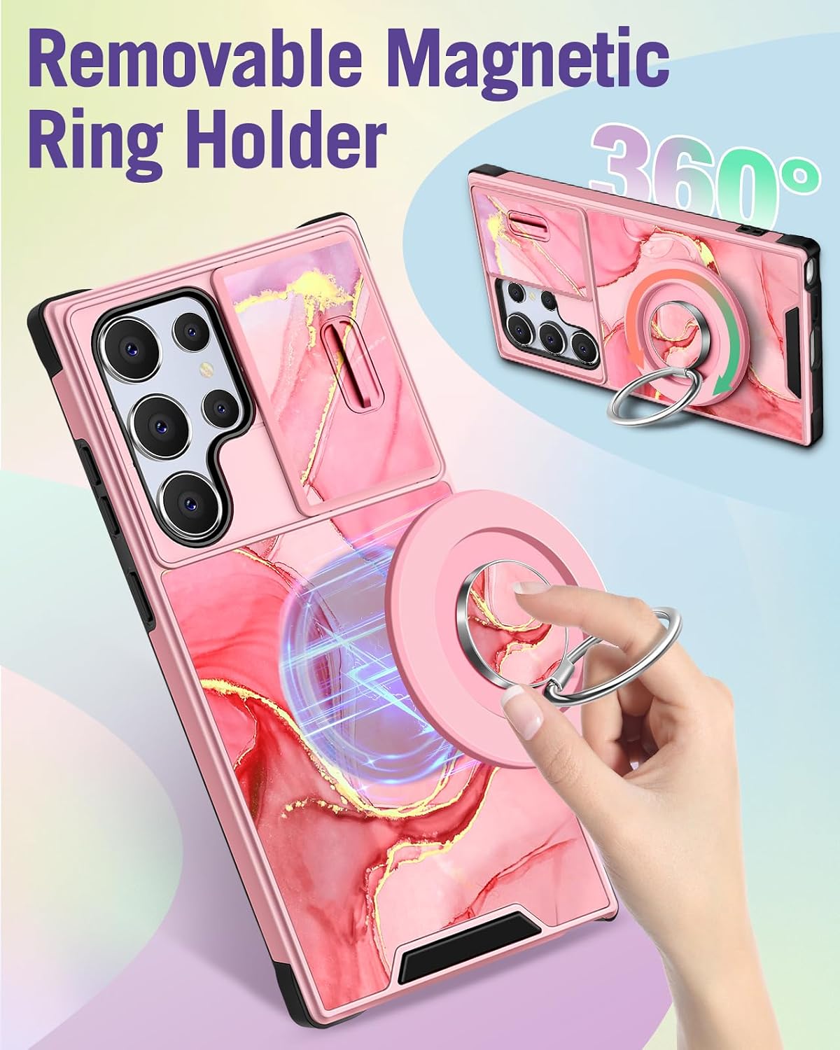 Buleens for Samsung Galaxy S24 Ultra Case - with Ring Stand & Camera Cover Aesthetic Cute Designed Women Girls Unique Girly Kawaii for Samsung S24 Ultra Phone Case Compatible with Magsafe image 5