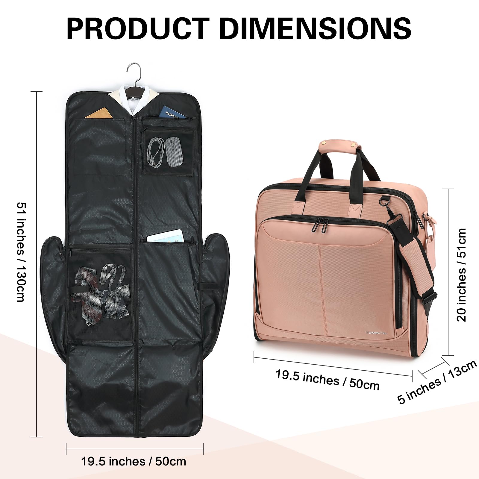 Sac à Costumes pour Femmes Housse à Vêtements de Voyage Hanging Garment Bag avec Sangles et Compartiment pour Ordinateur Portable de 15,6 Pouces, Idéal pour Les Voyages d'affaires, Rose