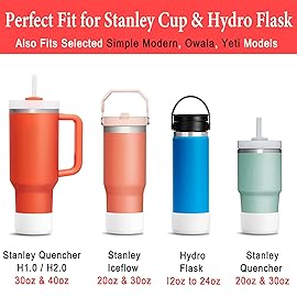 KTKUDY 2Pcs Silicone Boot for Stanley Quencher Tumbler H2.0 30 oz 40 oz & IceFlow 20 oz 30 oz & Intended for Hydro Flask Water Bottle 12-24 oz - Protective Cup Bottom Accessories Fits Stanley Cup