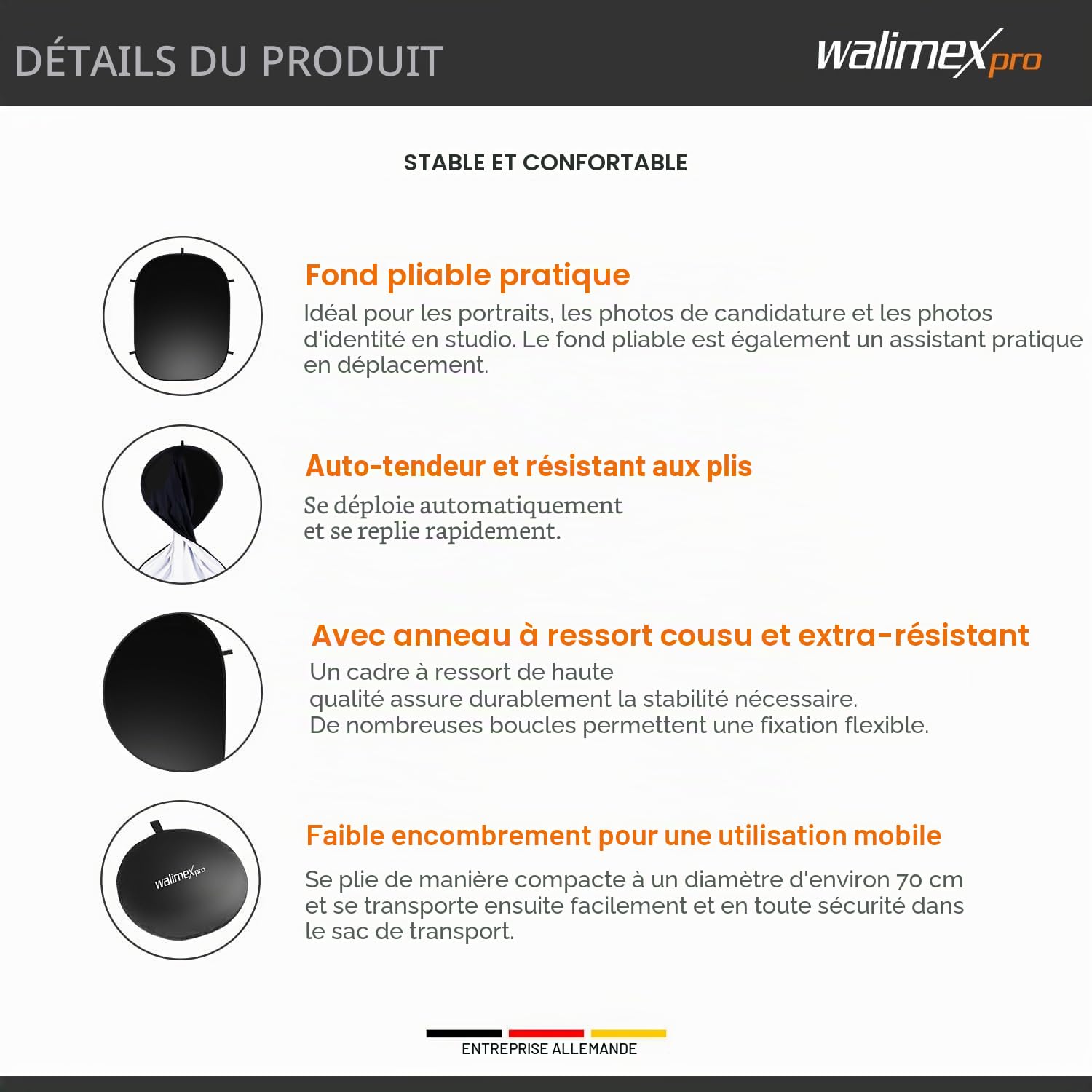 walimex Pro Fond Pliable 150x200cm Noir/Blanc PE