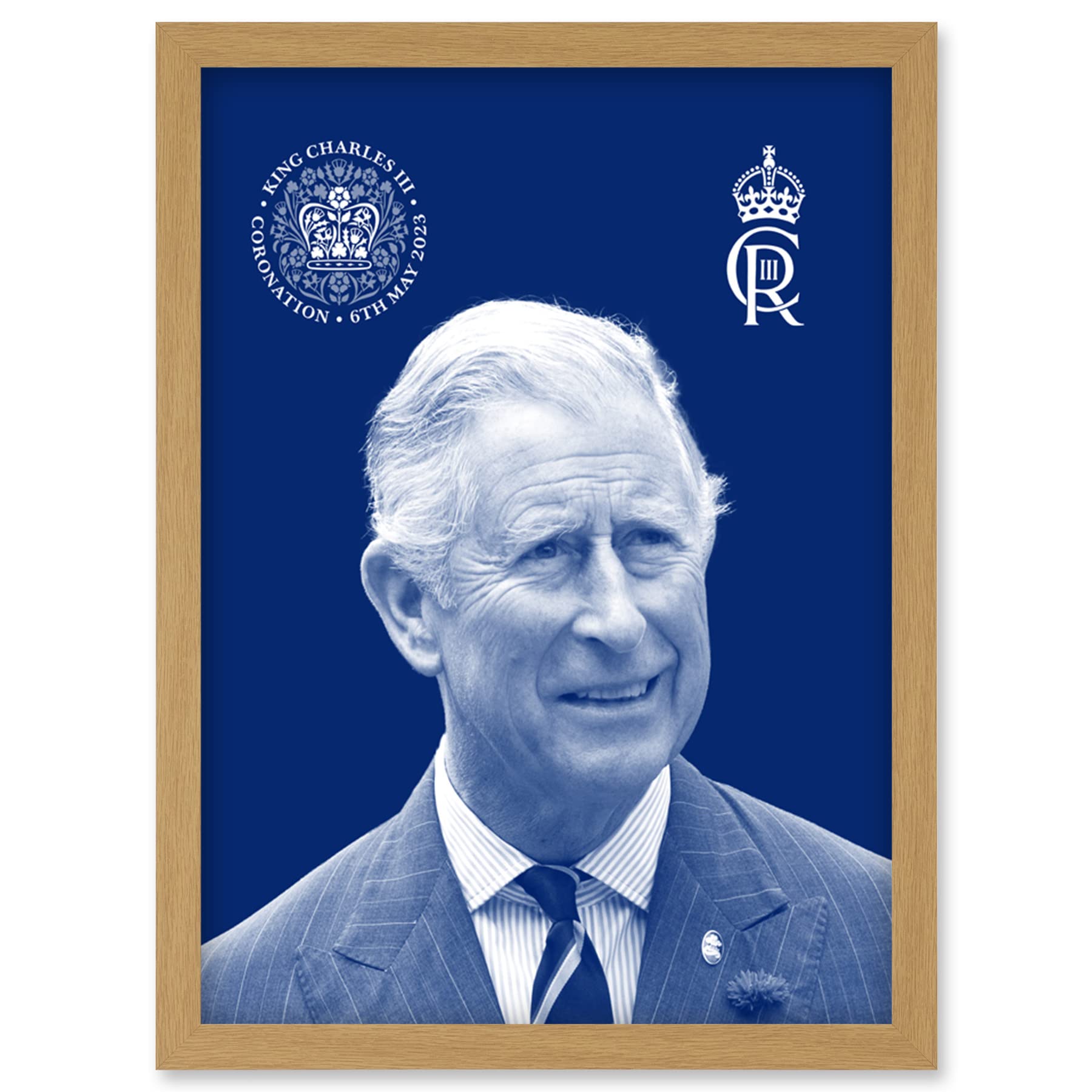 King Charles III Coronation Royal Blue Portrait Crest Emblem Framed Art Print A4