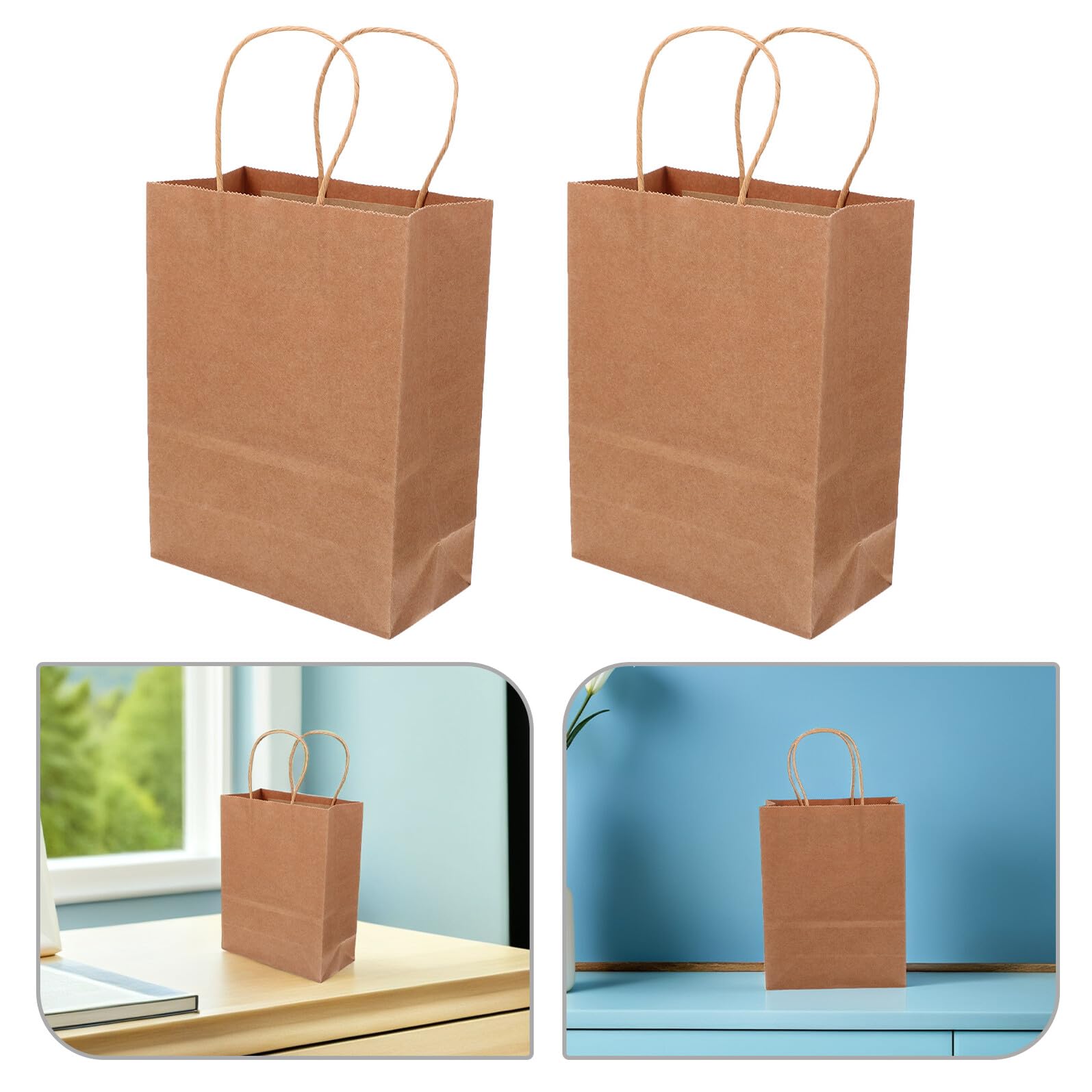Hoement 40 Sacchetti di Carta Kraft con Manico per Alimenti Sacchetti per Prodotti da Forno e Pane Confezione Riutilizzabile con Fondo Rinforzato per Asporto e Confezioni Regalo
