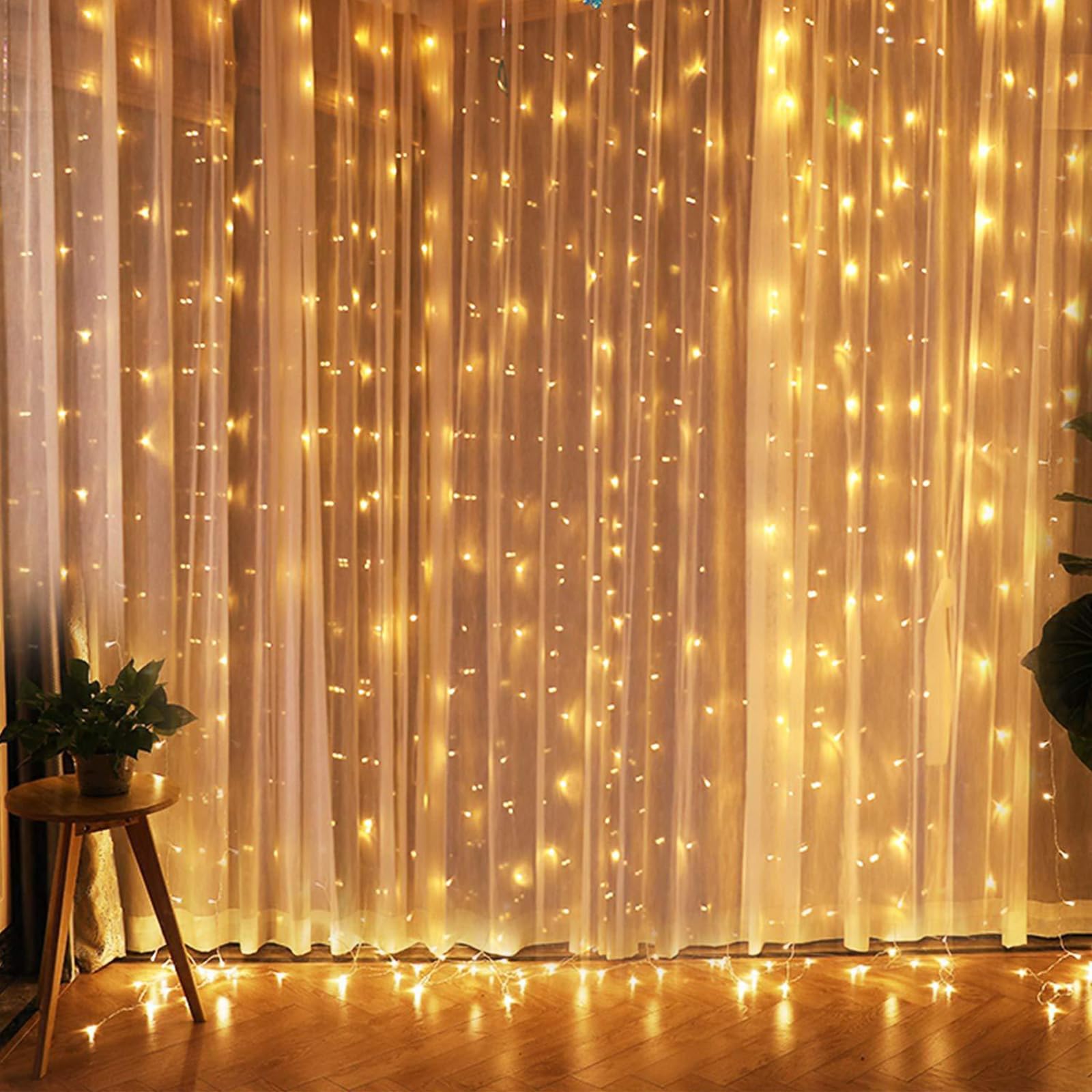 GlobaLink Lichtervorhang Warmweiß 6m x 3m, 600 LEDs mit Stecker | IP44 wasserdicht LED Lichtervorhang erweiterbar für Zimmer, Hochzeit, Fenster und Weihnachten, Innen- und Außengebrauch