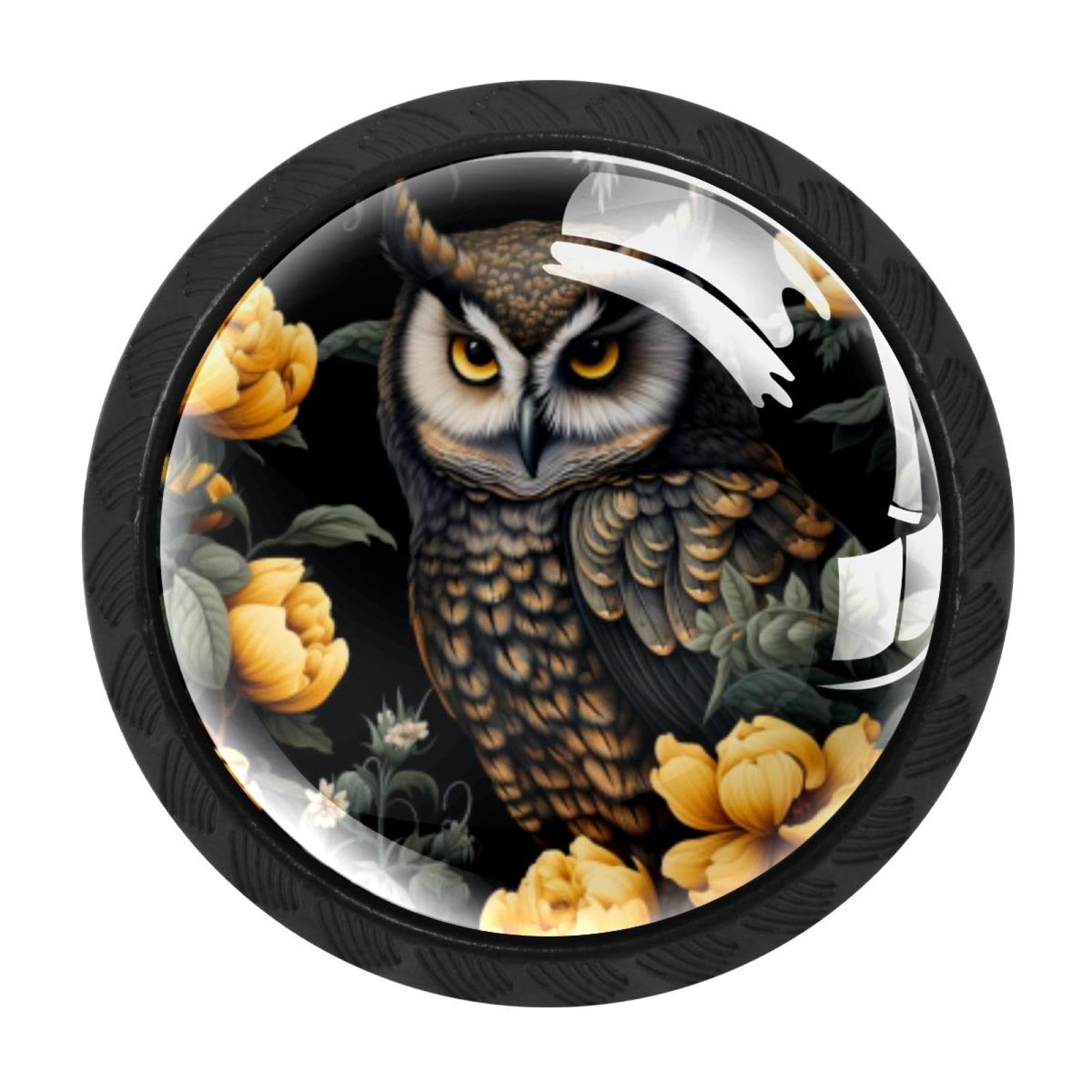 CHENZZZZ 4PCS Owl Dresser Knob Round Glass Drawer Knobs Pulls Cabinet Handle for Home Kitchen Office Bathroom Wardrobe Cupboard