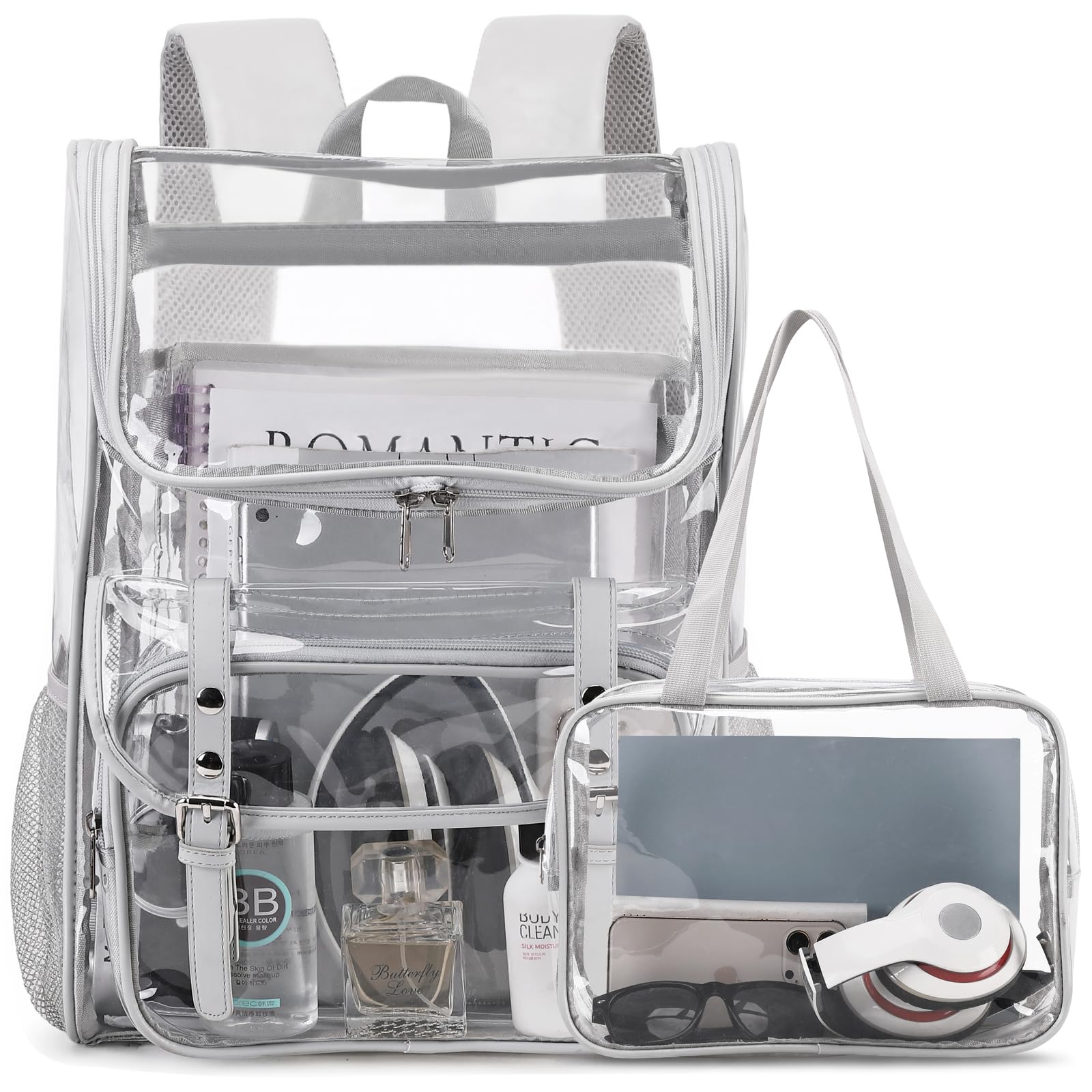 Clear Backpack with Lunch Bag Set, Heavy Duty Thick PVC See Through Bookbag Xixirimido Dinosaur Colored Camo Print Clear Backpack for  main image 3
