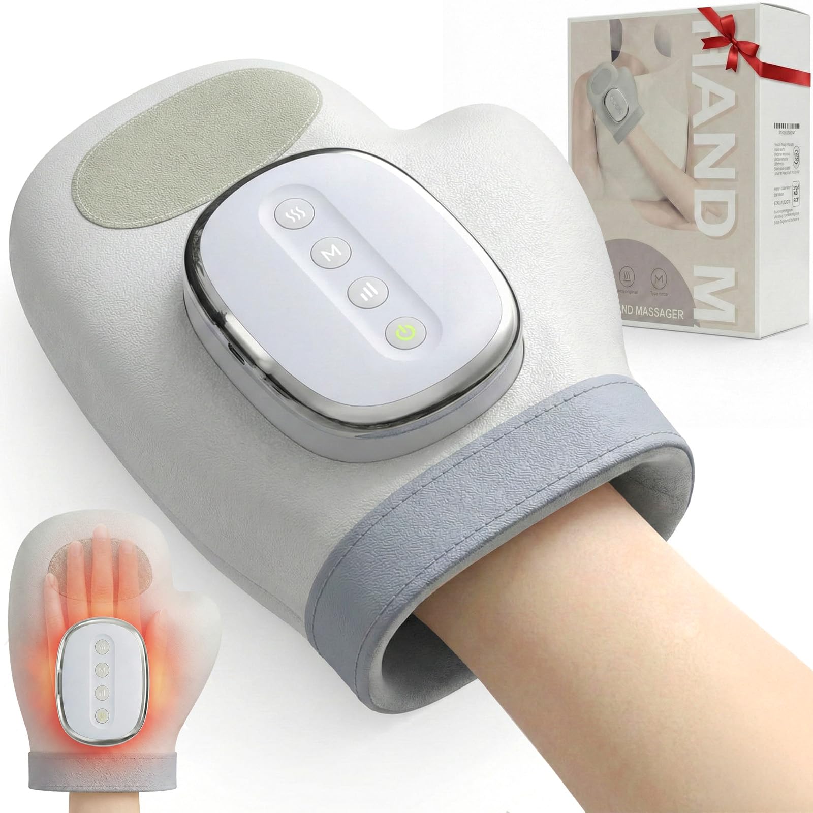 Elektrische Handmassagegeräte mit Heizfunktion – Wiederaufladbares Hand Massagegerät mit 3 Massagemodi & 5 Druckstufen für gezielte Therapie von Handgelenk und Fingern