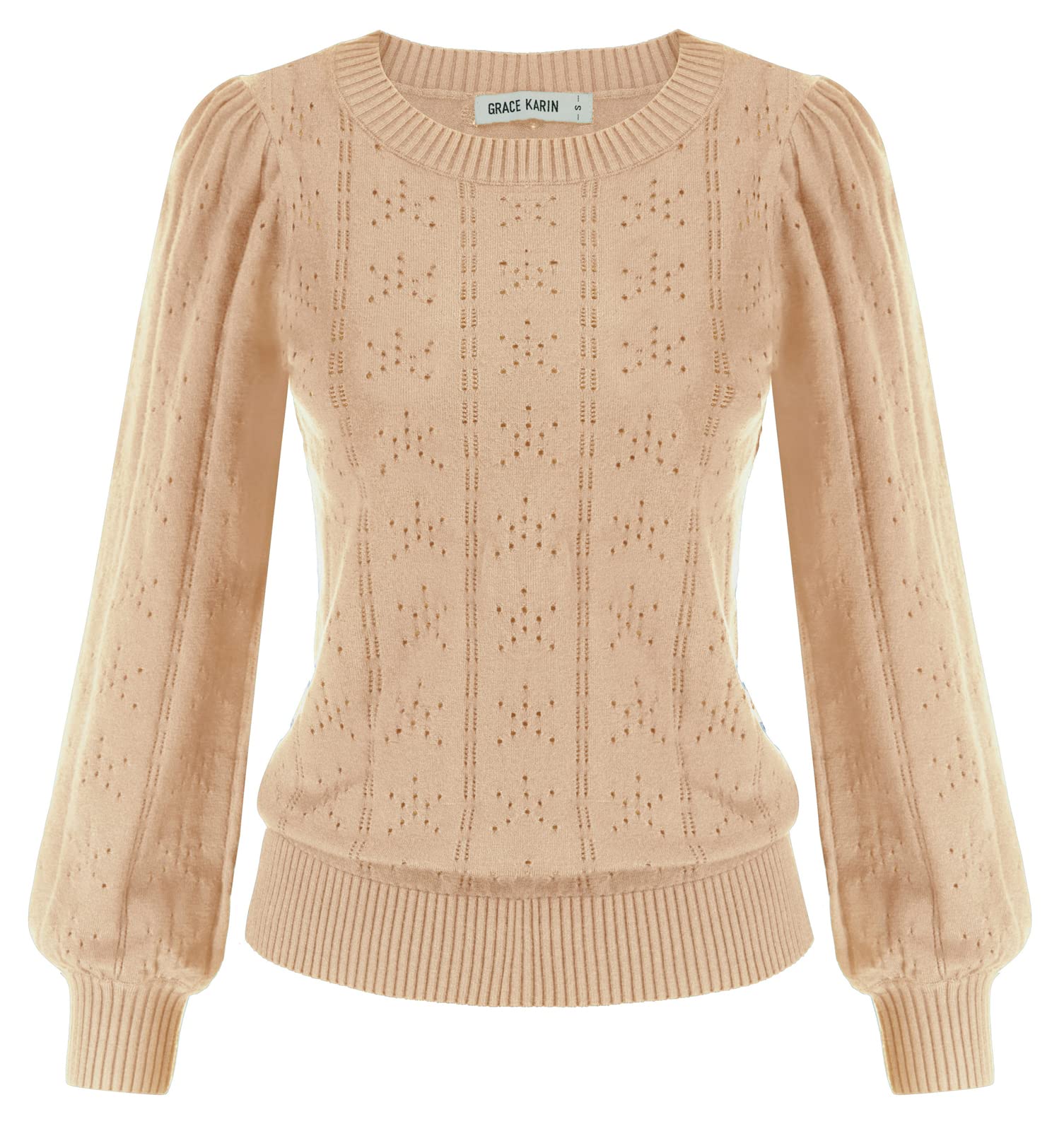 GRACE KARIN Maglia Elegante Donna a Manica Lunga con Scollo a Rotondo Tinta Unita