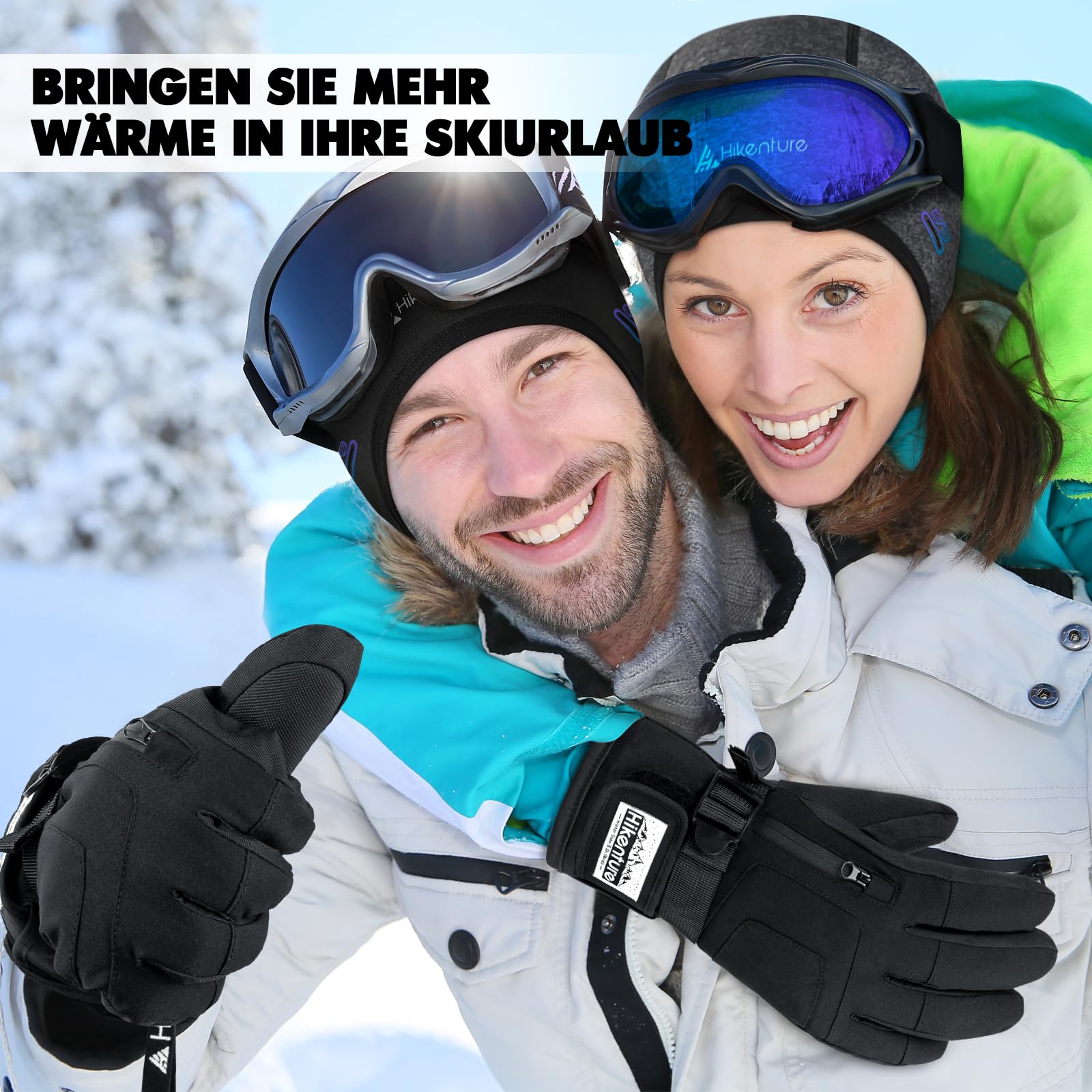 HIKENTURE Winterhandschuhe Herren Damen, 3M Thinsulate Skihandschuhe, wasserdichte Handschuhe Winter Warm, Winddichte Touchscreen Snowboardhandschuhe für Skifahren, Radfahren, Motorrad, Laufen
