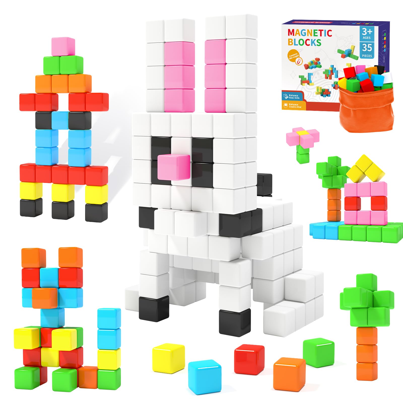 ToyUnited Bloques Magnéticos 56 Piezas – Set De Cubos De Colores Sólidos Para Construcción 3D, Juguete Educativo STEM Regalo Para Niños +3 Años
