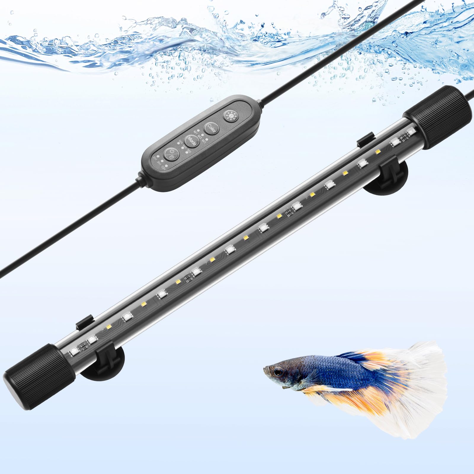 PYPABL 38cm Submersible Aquarium LED Light, 24/7 Aquarium Lights with Full Spectrum RGBW LEDs, IP68 Waterproof Fish Tank Light with Dimming, Timming and Color Adjustable
