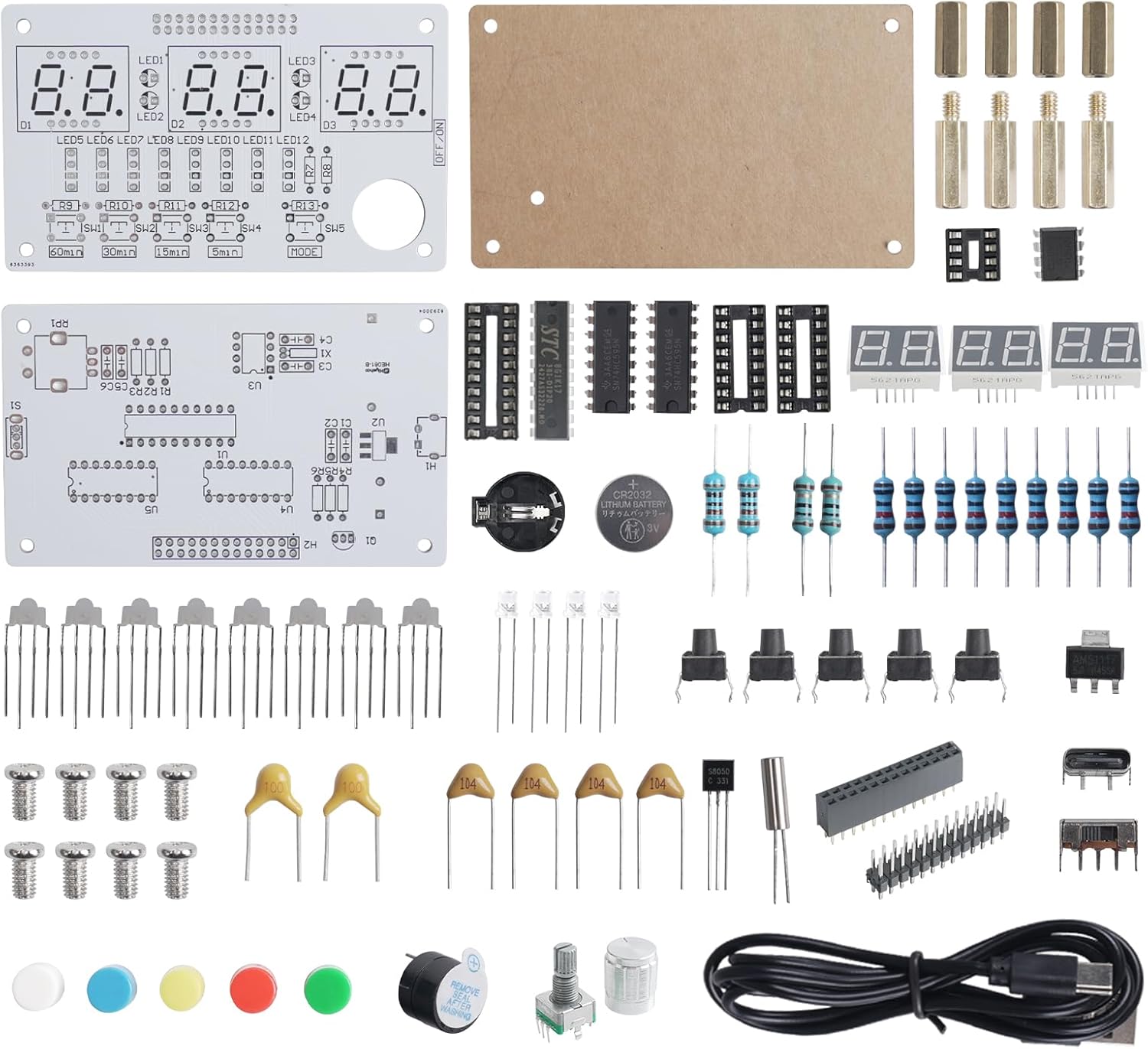 PEMENOL GY21863 Digital Alarm Clock Soldering Kit Components