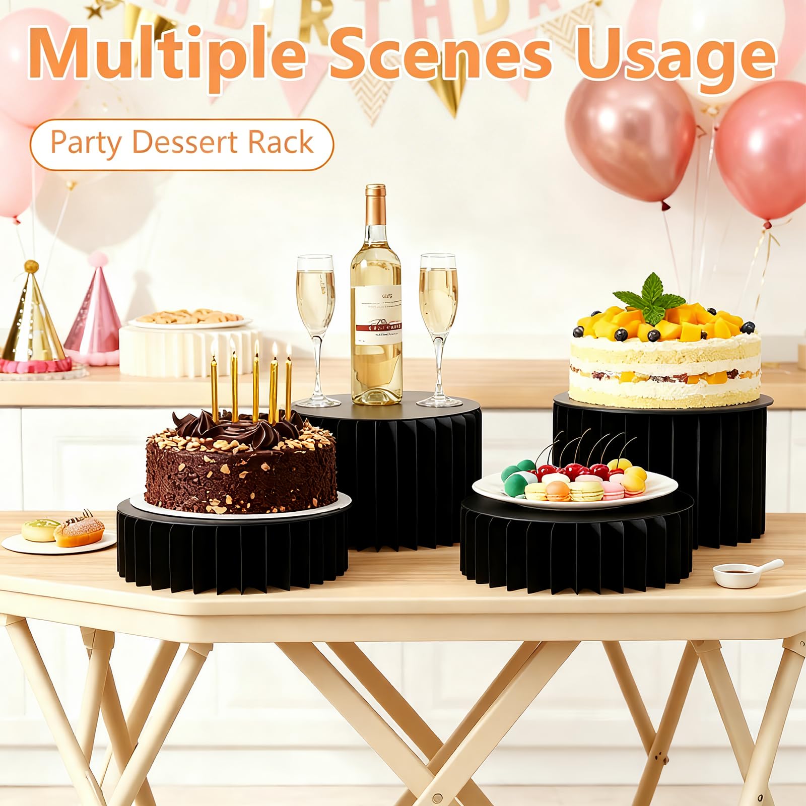 6 Stück Buffet Ständer, Faltbare Buffet Erhöhungen mit 6 Transparente Acrylplatte Tortenständer aus Karton Kuchen Display Ständer für Hochzeiten Geburtstag Dessert Cupcake