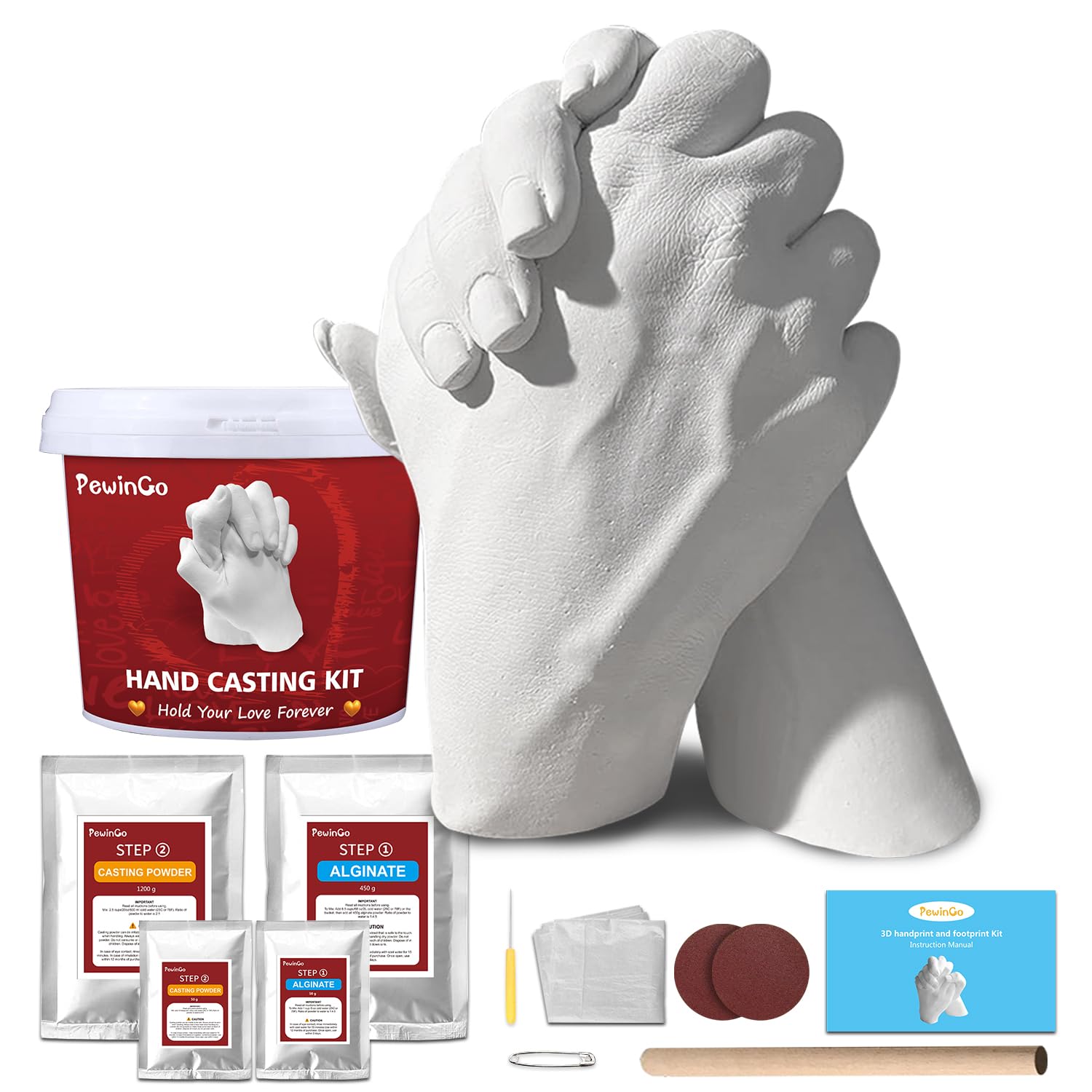 PewinGo Hand Casting Kit –3D Hand Moulding Kit with Practice Kit, Skin Safe Non-Toxic, DIY Couple Hand Sculpture Personalised Keepsake Gift for Anniversary Wedding Valentine — image 1