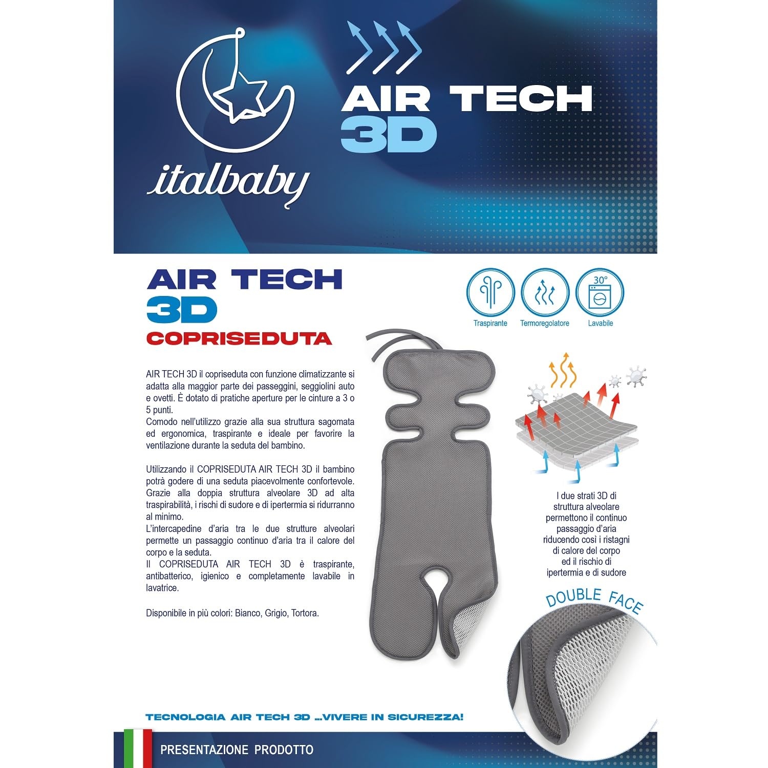 COVER PER PASSEGGINO E SEGGIOLINO AUTO AIRTECH 3D GRIGIO ITALBABY