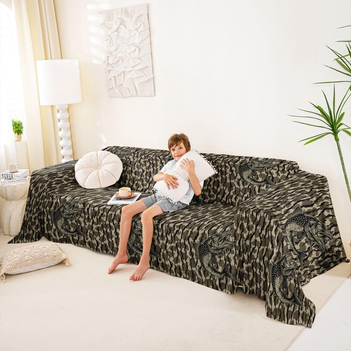 Homewish Housse de Canapé 231 x 340 cm Camouflage Poisson Chasse