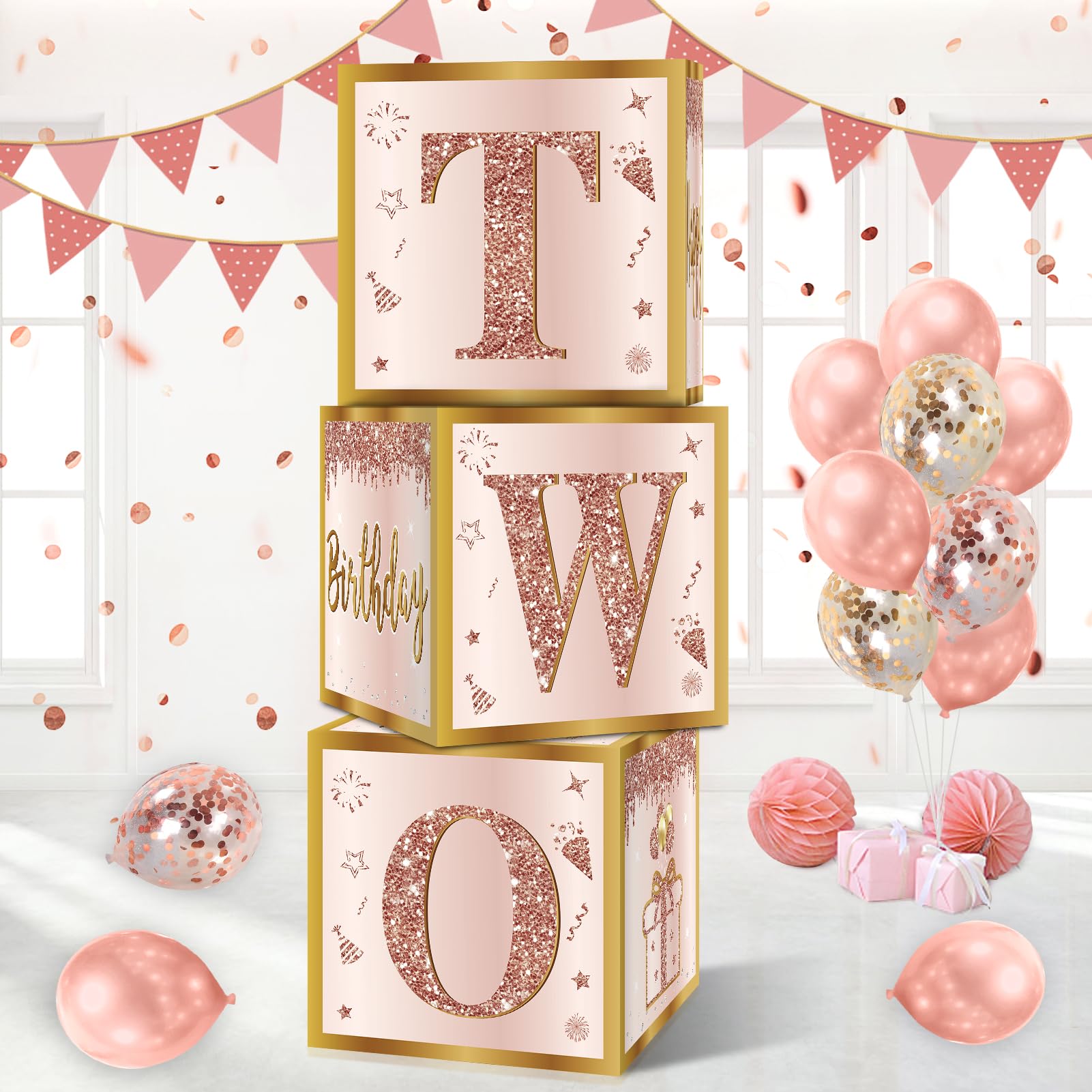 Guiruiy 3Pcs 2nd Birthday Decorations Balloon Gift Boxes for Girls