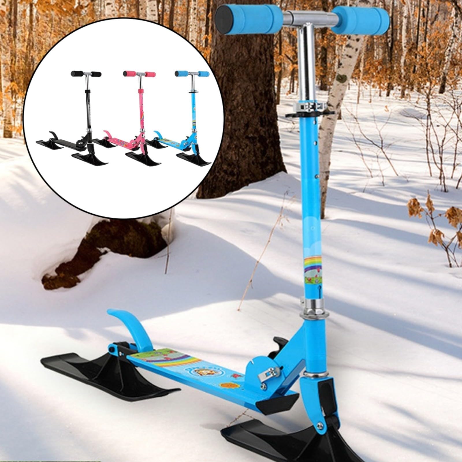 Outdoor 2-in-1 Schnee- und Land-Roller Dual-Use Schneemobil mit Eisen-PVC-Rahmen für Ski Snowboard Reiten, Schwarz für Kinder und Erwachsene Winterspaß