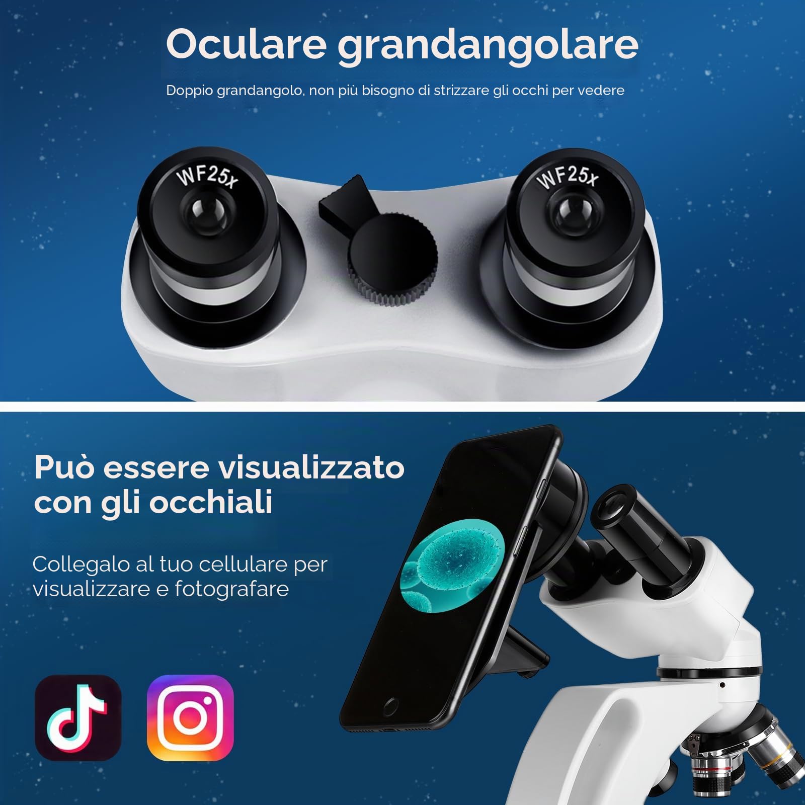 Cowiewie Microscopio con tavolino meccanico doppio strato e supporto set di diapositive per telefono cellulare,per la ricerca condivisa in laboratorio,adatto per adolescenti e studenti universitari