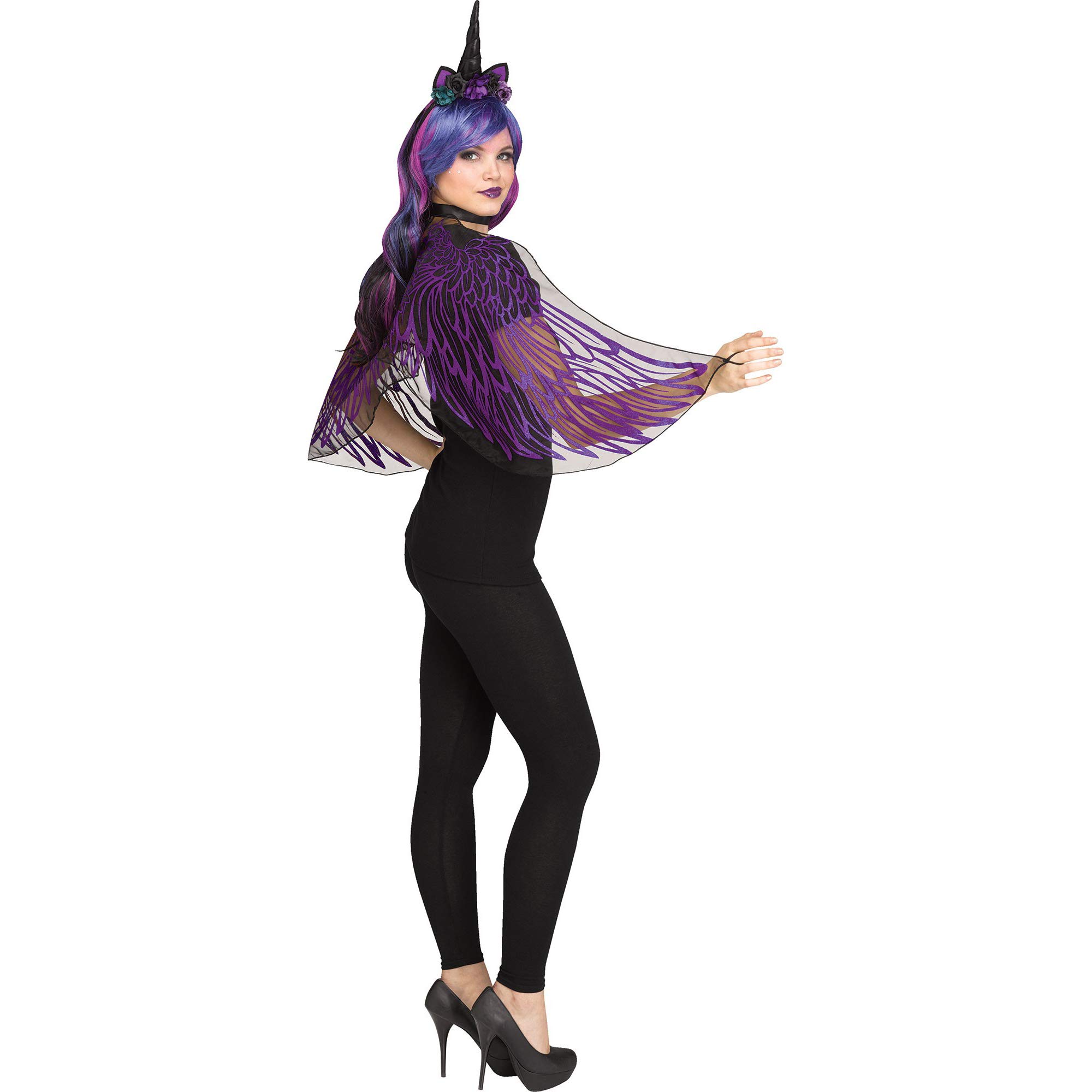 Fantasy Dark Unicorn Wings & Horn Costume Accessory Set, One-Size, Purple Black