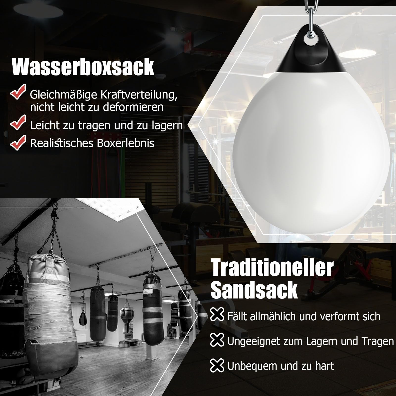 GYMAX Wasserboxsack Ø45cm, Boxing Punching Bag mit Wasser füllbar, hängendes Punchingsack, Schwerer Boxsack für Erwachsene & Jugend