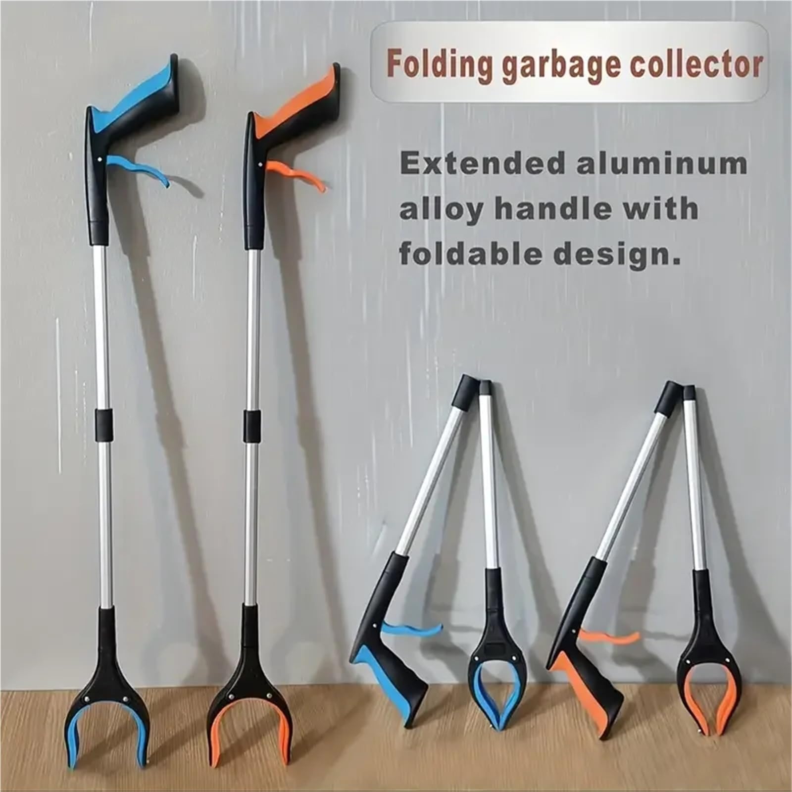 Recogedor de Basura 2 Piezas con Abrazadera giratoria 360 ​​Grados, recogedor Ligero y Resistente for Personas Mayores, Herramienta Recogida 32 Pulgadas para Jardín(Blue)