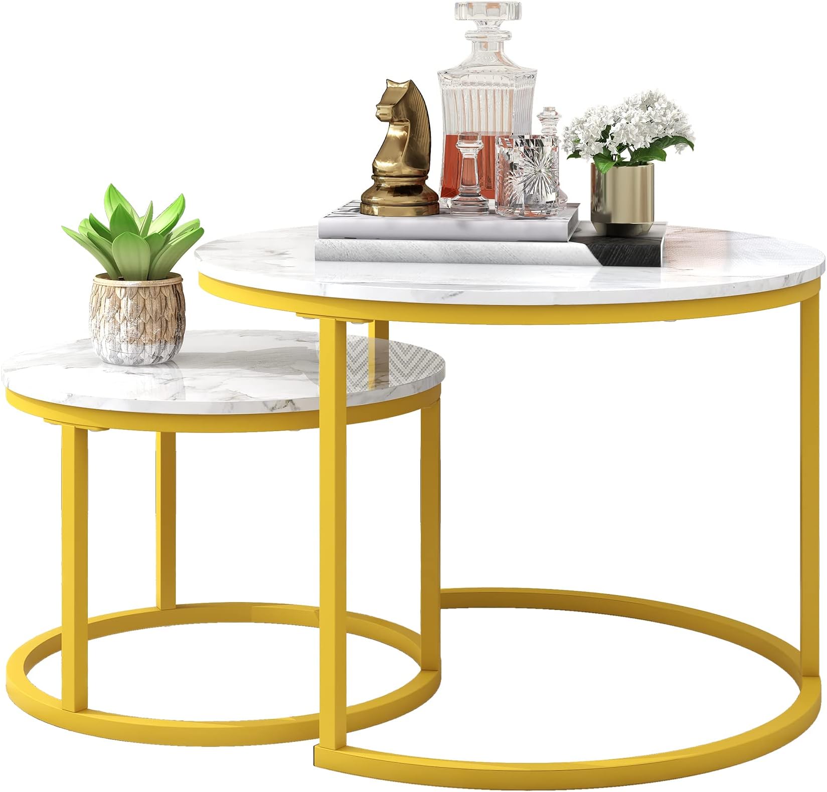 Lot de 2 tables de salon en bois massif teinté
