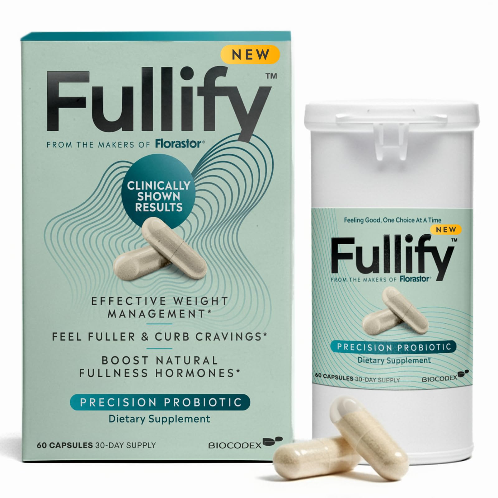 Fullify Suplemento para Controle de Peso com Hafnia alvei HA4597, cromo e zinco, 60 cápsulas