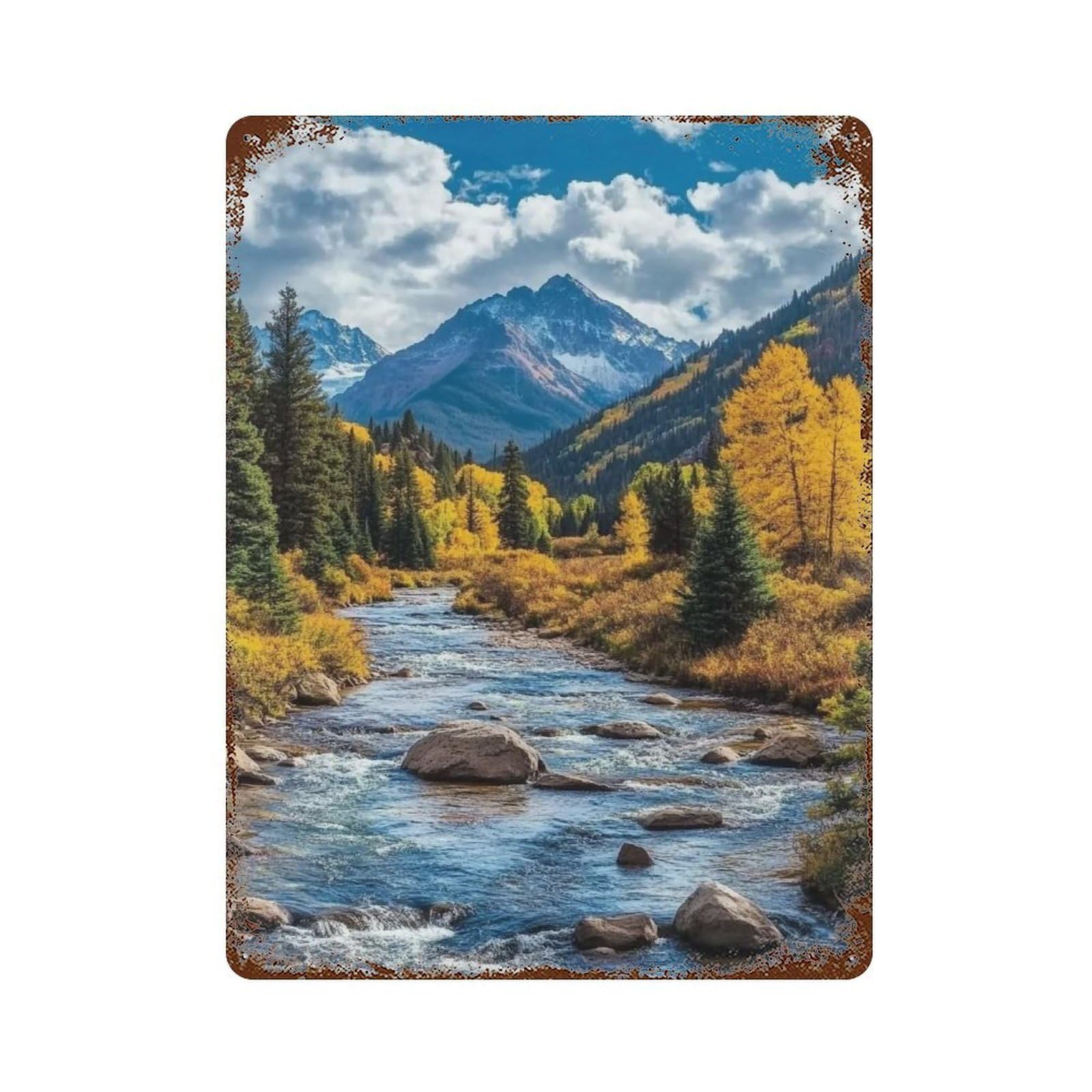YHGERTKU Autumn Mountain Stream 02 Wall Art Retro Iron Vintage Metal Tin Sign Poster Modern Decor for Living Rooms Gift 40x30cm