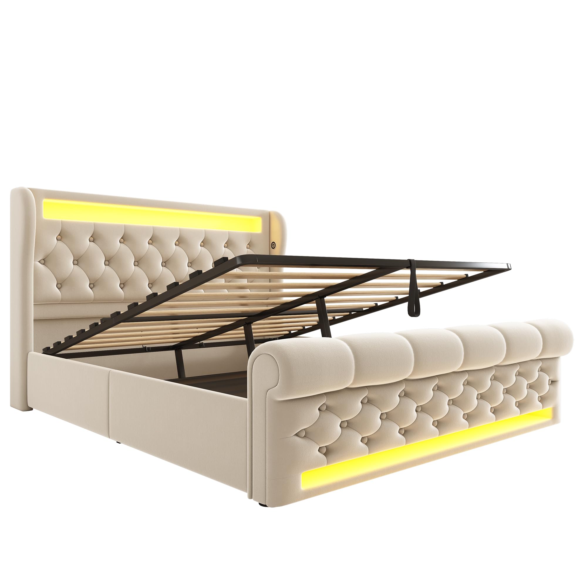 Letto Matrimoniale 160x200 con Sommier a doghe stabili e Struttura Letto divano trapuntato schienale sagomato contenitore a pistoni per la stanza della casa beige