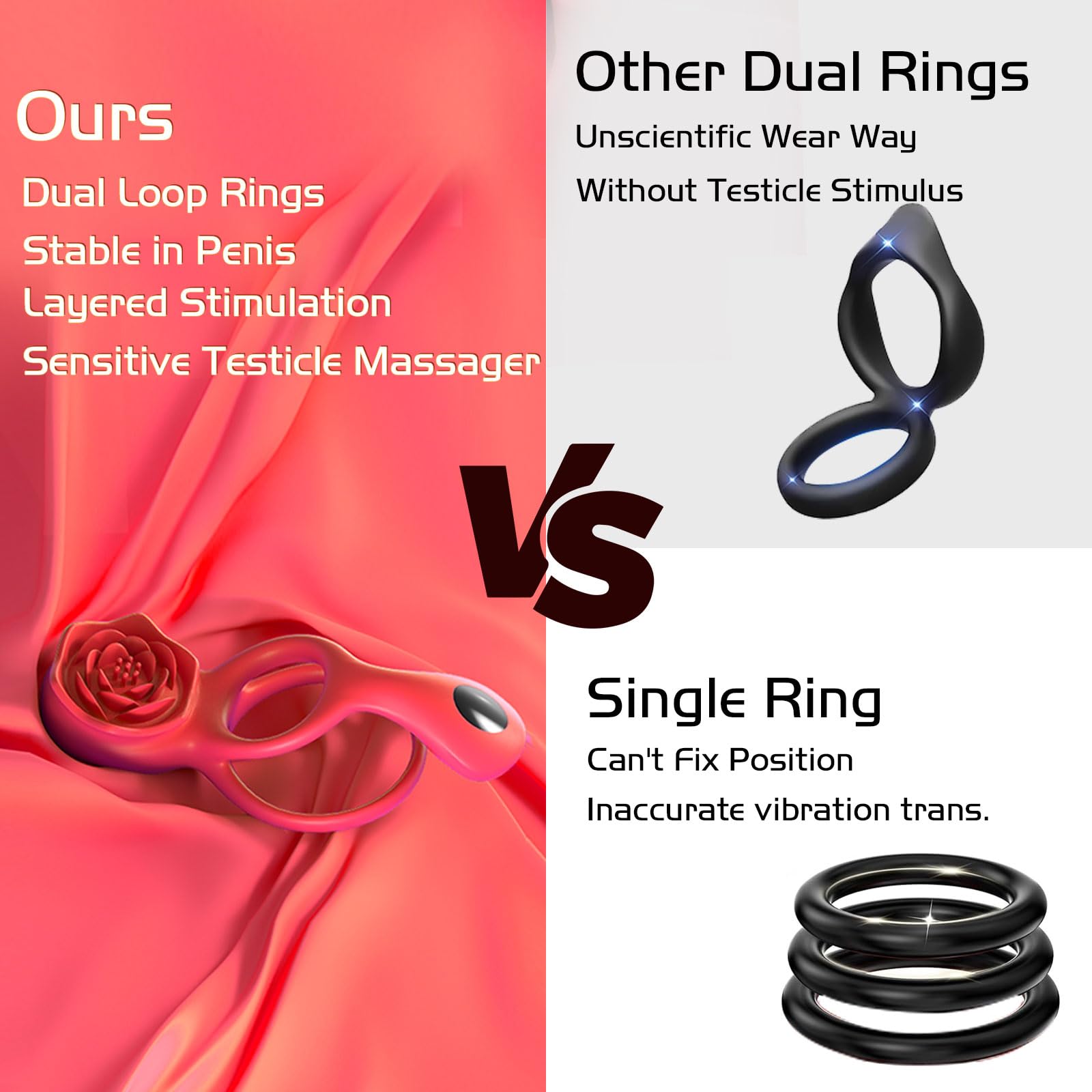 3 IN 1 Anillos Vibrador Pene con Cock Ring para Pareja, Juguetes Eróticos para Estimulador el Clítoris Mujer y Testicular Hombre, Silicone Masajeador con 9 Modos, Suave y Elástica, Duradero (YJT-029)