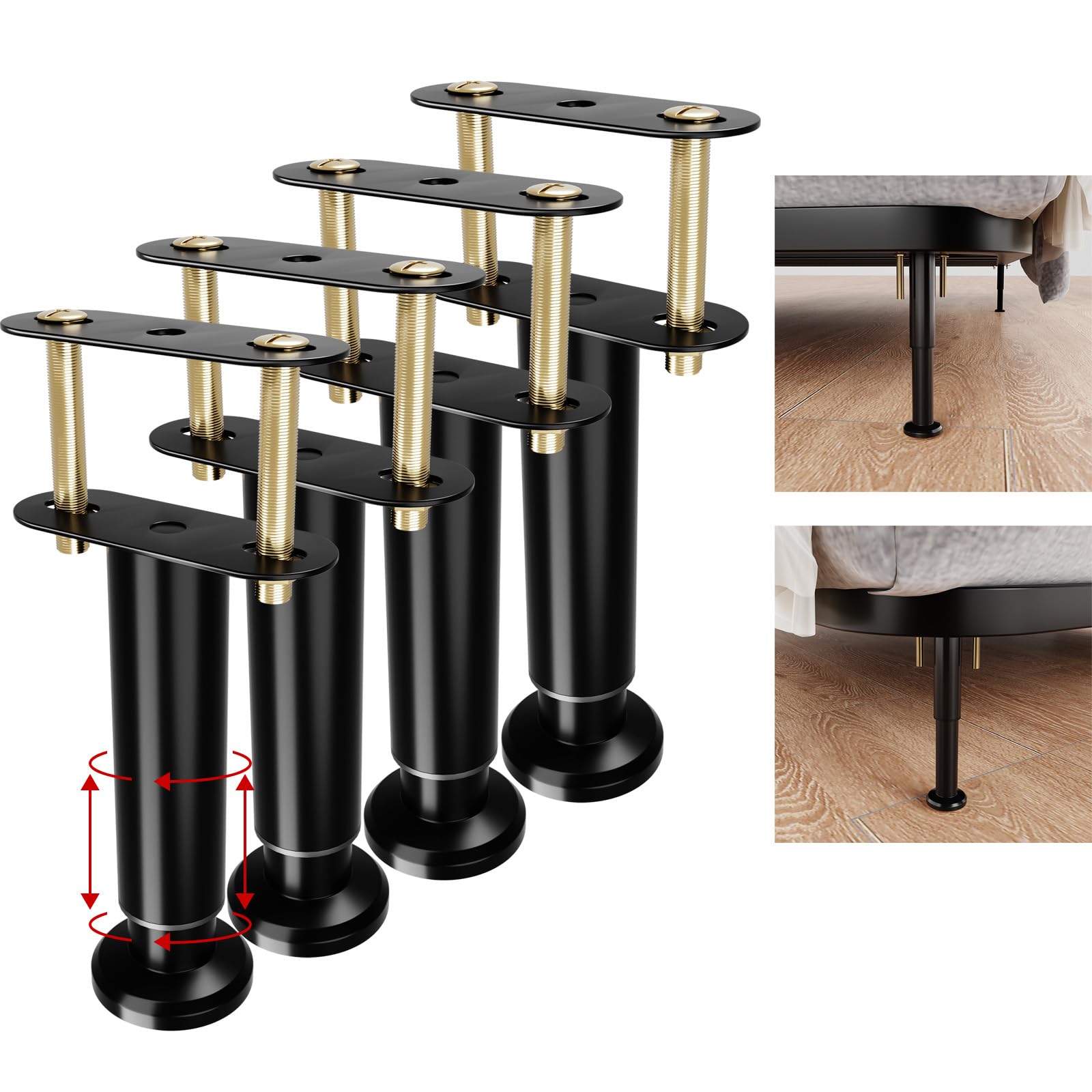 Adjustable Bed Frame Support Legs,Metal Bed Center Slat Heavy Support Leg, Bed Slat Reinforcement Kit,Bed Support Legs for Bed Frame Replacement,More Stable, More Quiet(5.1-8.6 in 4Pcs)