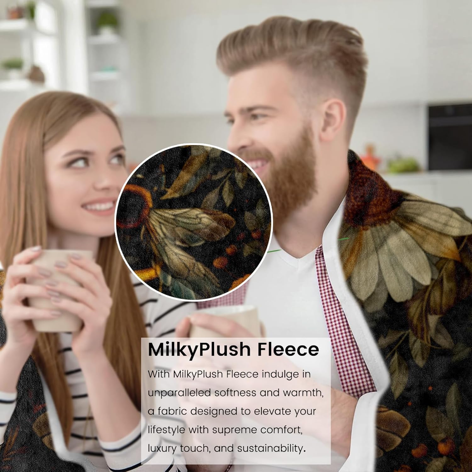 Buzzing Bee Floral Throw Blanket, Vintage Flower Bumblebee Blankets for Bedroom Living Room Couch Decor, Fuzzy Cozy Soft Lightweight Throws, for Nature Lover Women Girl, 50x60 in - Image 4