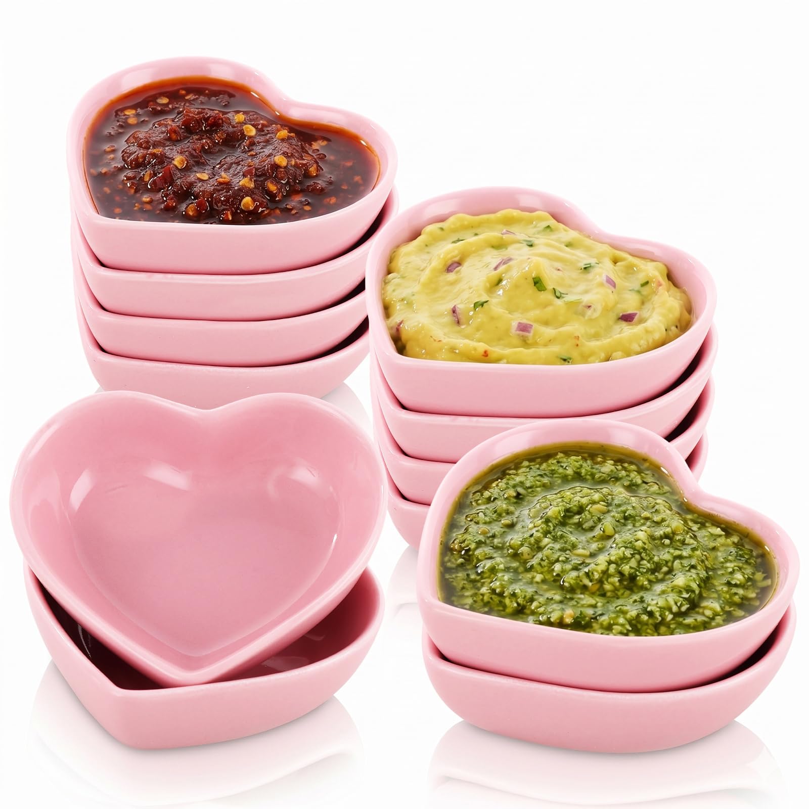 YKUKIZEE 12 PCS Pink Heart Ramekin 50 ML Ceramic Mini Sauce Bowl Dip Dish