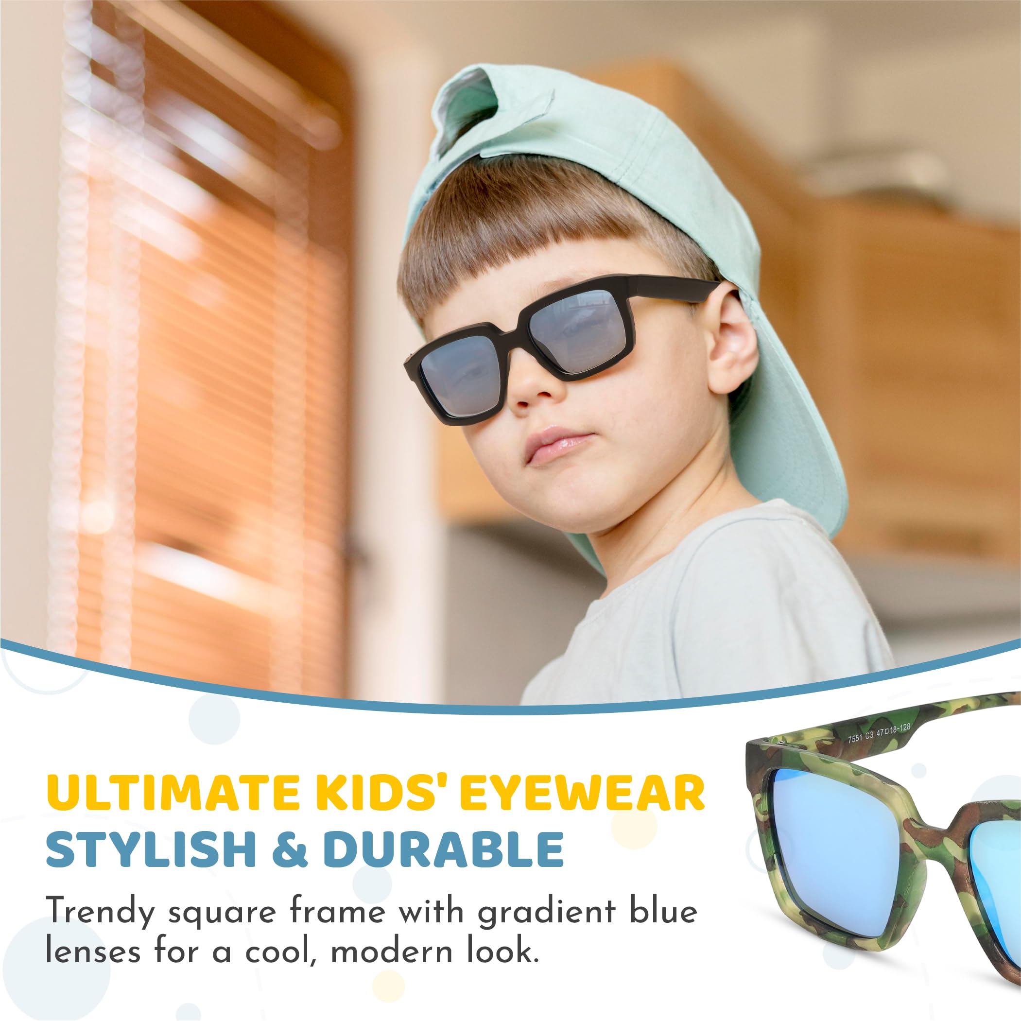 Yogo Vision Kids Sunglasses for Boys Girls Polarized Square Shades 3 Pack Sunnies
