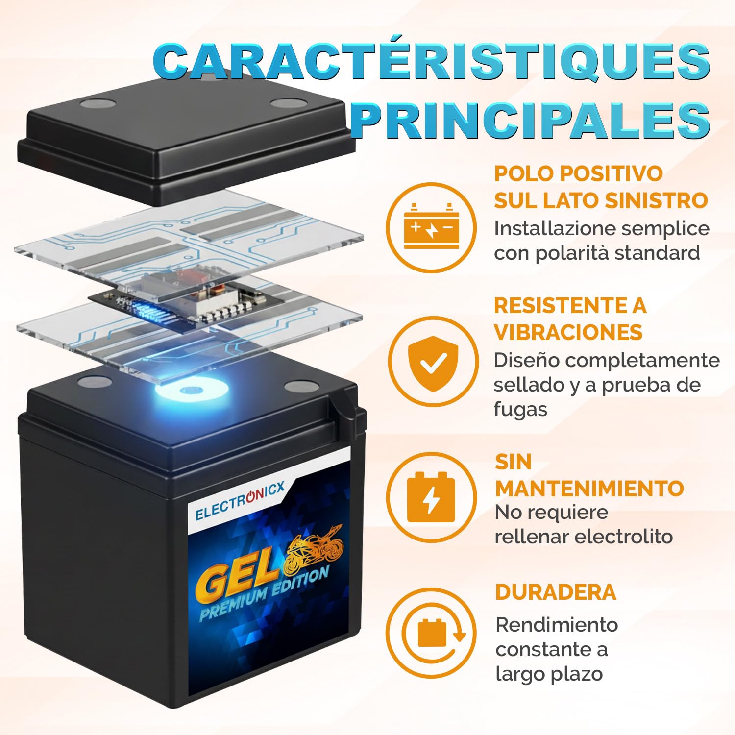 Electronicx YTZ14S GEL Batteria Moto 12V 11,2Ah 170A – Starter sigillato, senza manutenzione – Compatta, resistente a vibrazioni, anti-perdita – per moto, scooter, quad, powersport – pronta all’uso
