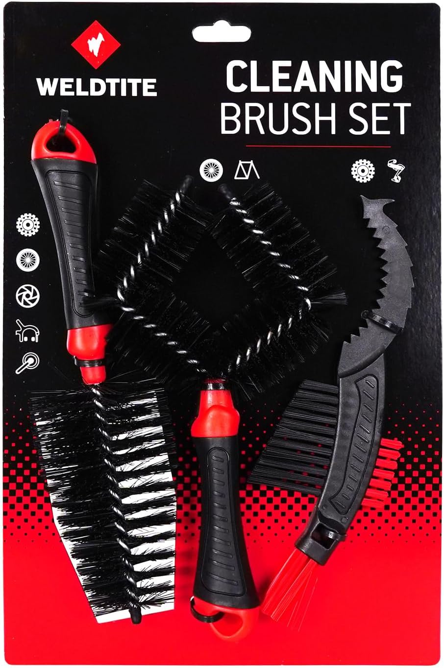 WELDTITE Cleaning Brush Set for Bikes - Includes Sprocket, Cone & Diamond Brushes