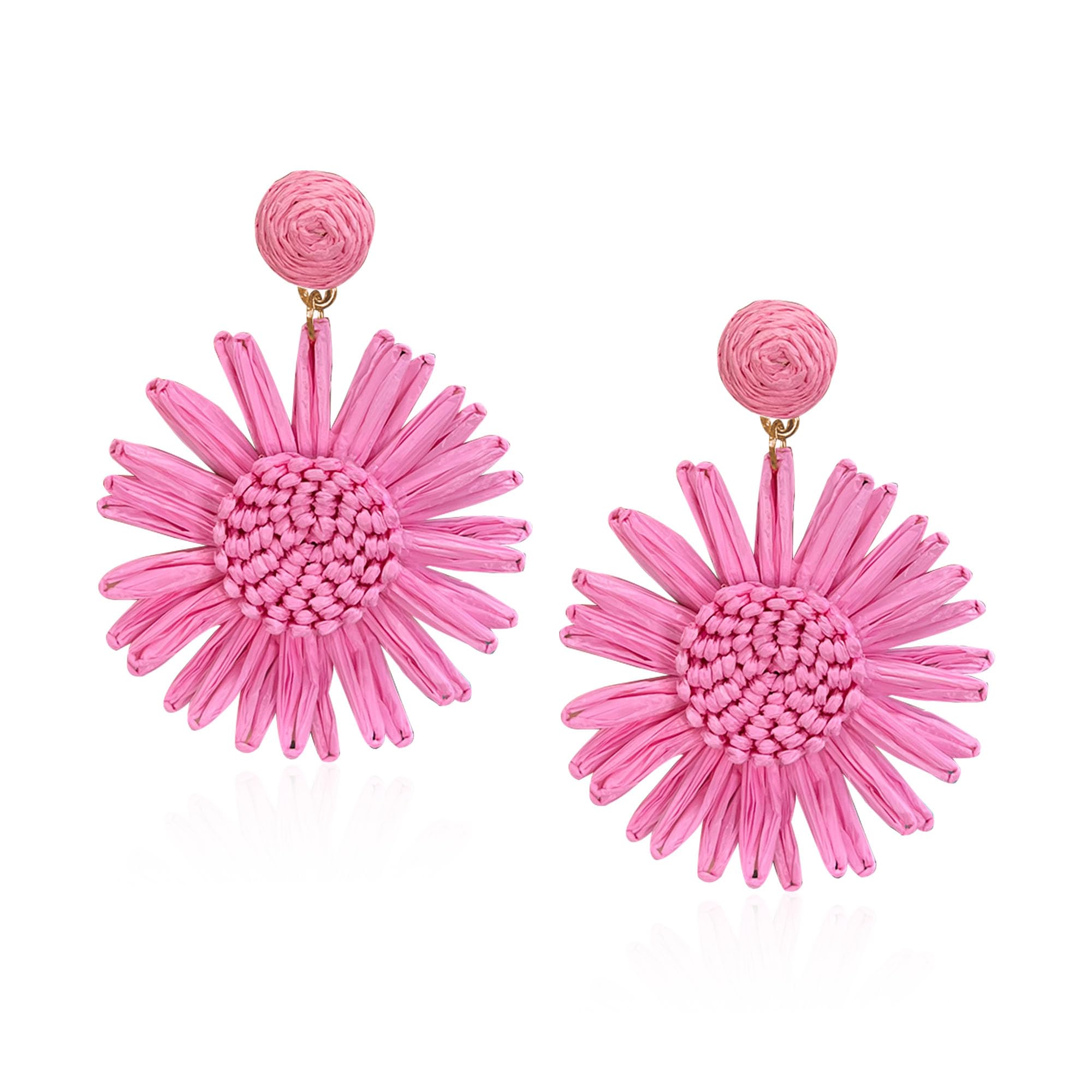 Straw Daisy Flower Raffia Braid Earrings for Women Straw Wrap Summer Beach Party Boho Earrings