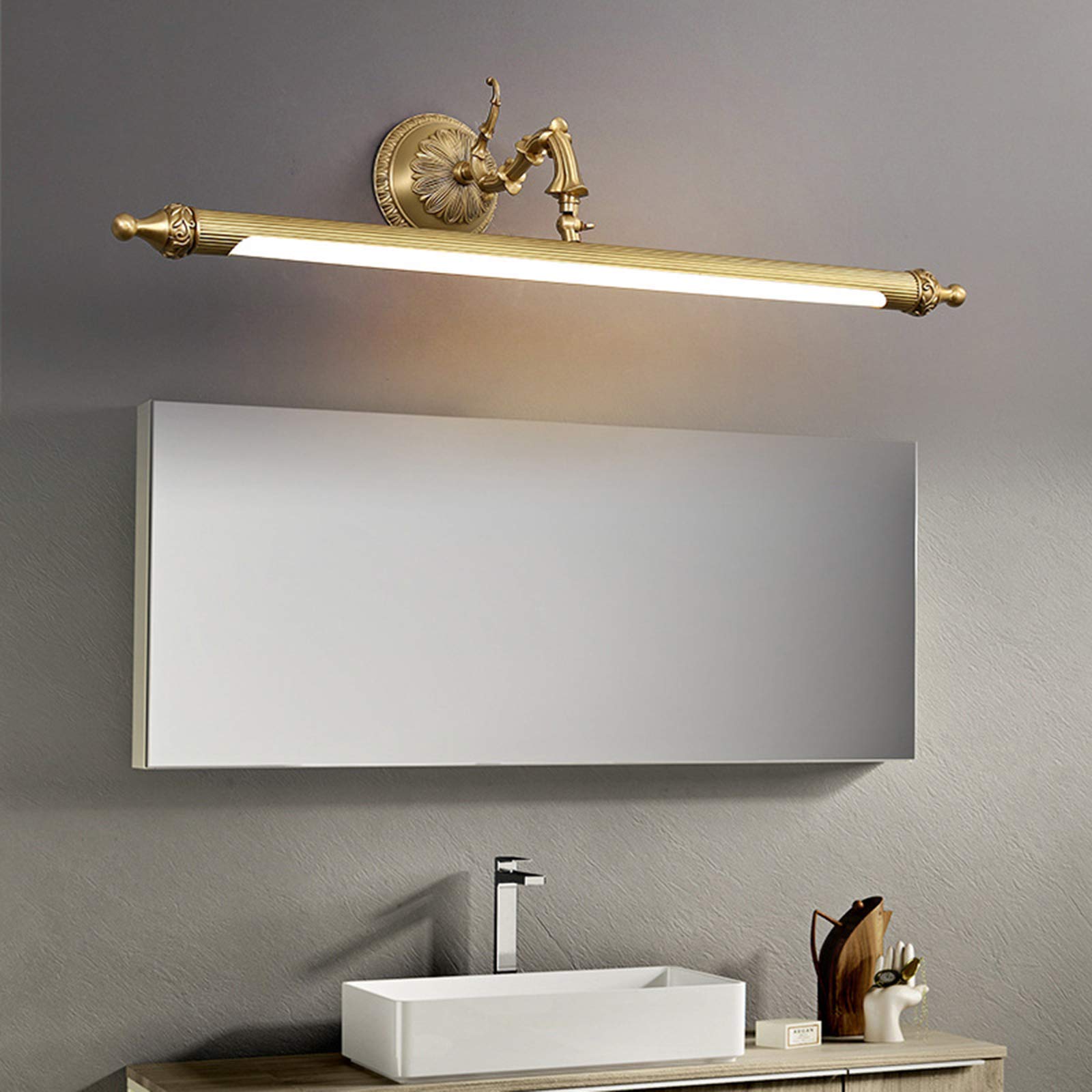 BrkNit Vintage Bathroom Light Fixtures Over Mirror, 3-Light Brass Wall Sconce Lighting With Flower Glass Shade, Farmhouse Vanity Lights For Bedroom Kitchen Living Room Hallway Light