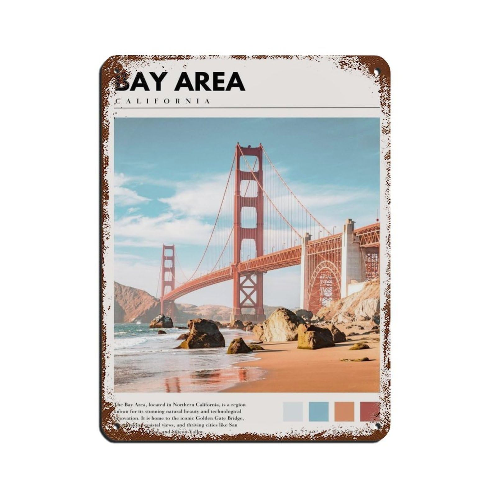 Bay Area San Fransisco Art SF Golden Gate Bridge Poster Retro Poster Metal Tin Sign Chic Art Retro Iron Painting Bar People Cave Cafe Family Garage Poster Wall Decoration 12x16inch(30x40cm)