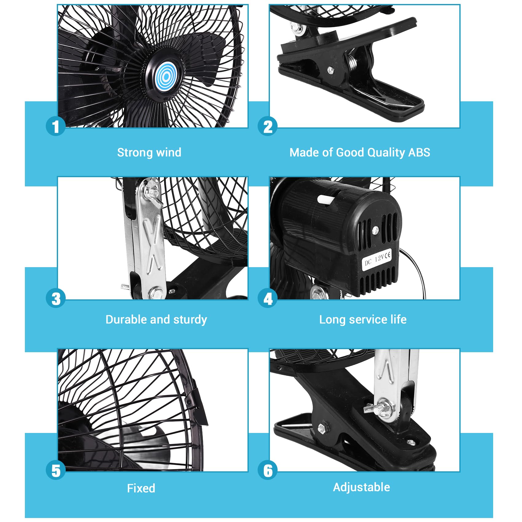 Ventilador EléCtrico de Coche de 10 Pulgadas y 12 V Ventiladores de Enfriamiento Oscilantes de Velocidad Ajustable con Clip para Coche CamióN Viaje Casa