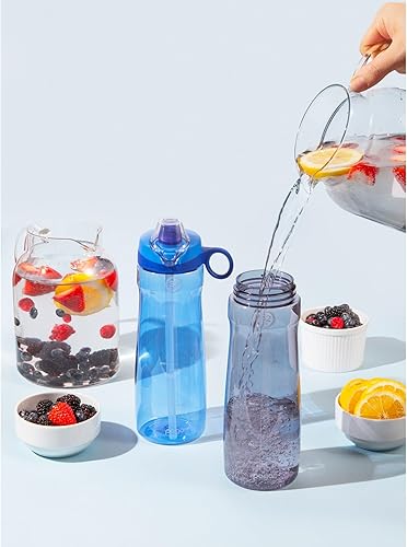 Miniatura 2 de Pogo Botella de agua Tritan con tapa Chug de 32 onzas (grisazul, paquete de 2)