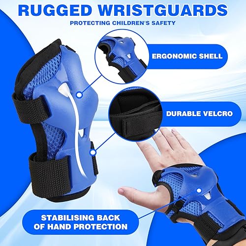 Miniatura 4 de Juego de equipo de protección de seguridad para niños de 3 a 12 años, rodilleras ajustables, coderas, muñequeras para niños y niñas, jóvenes,