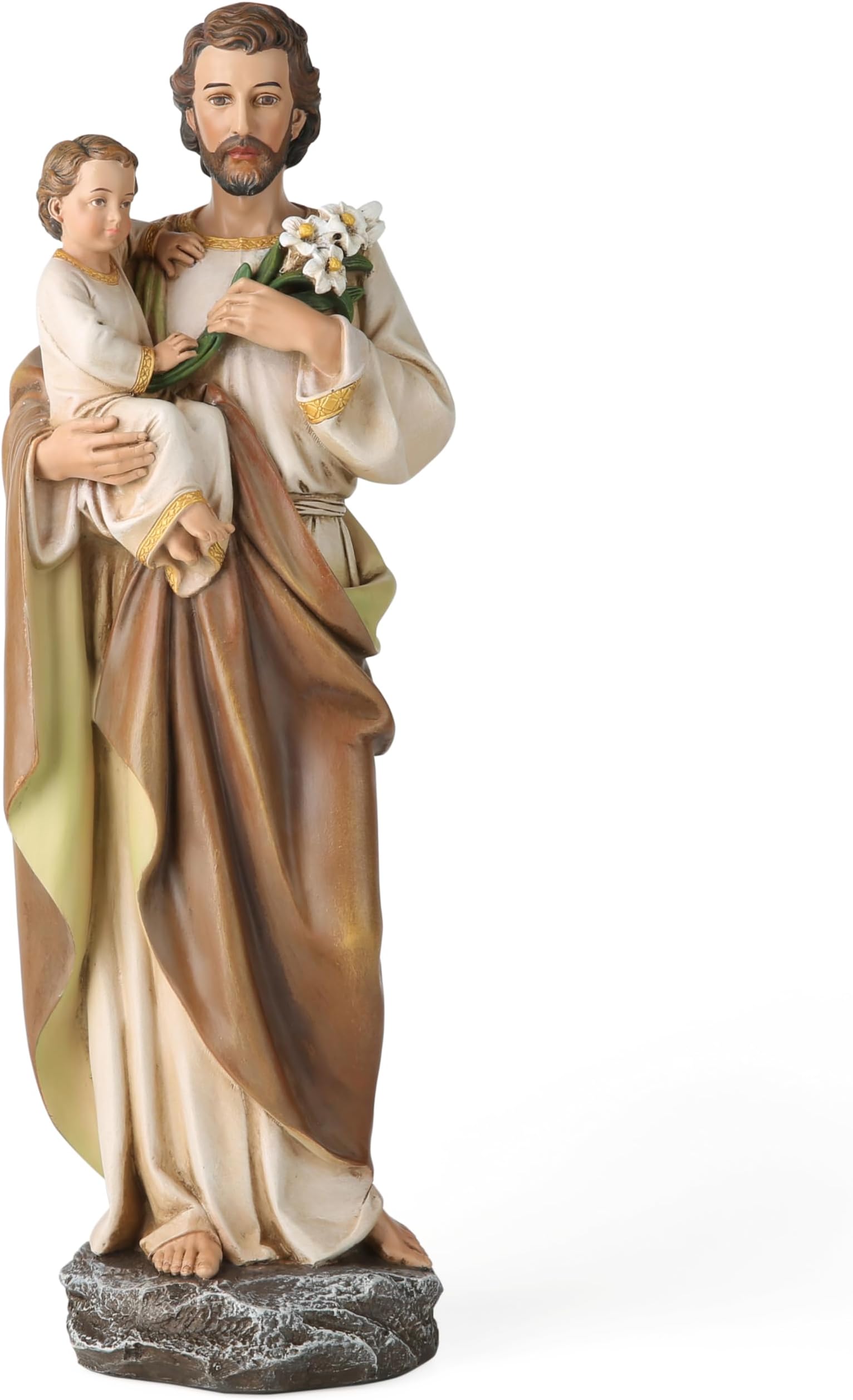 BC Catholic St. Joseph Statue with Child Jesus, 14" H Hand-Painted Catholic Statue, Patron Saint of Families & Travelers, Religious Gift for Baptism & Housewarming, Indoor Home Decor for Prayer Room
