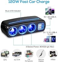 Linkstyle 120W autós szigarettagyújtó adapter 3 aljzat 2 USB port LED lámpával 2