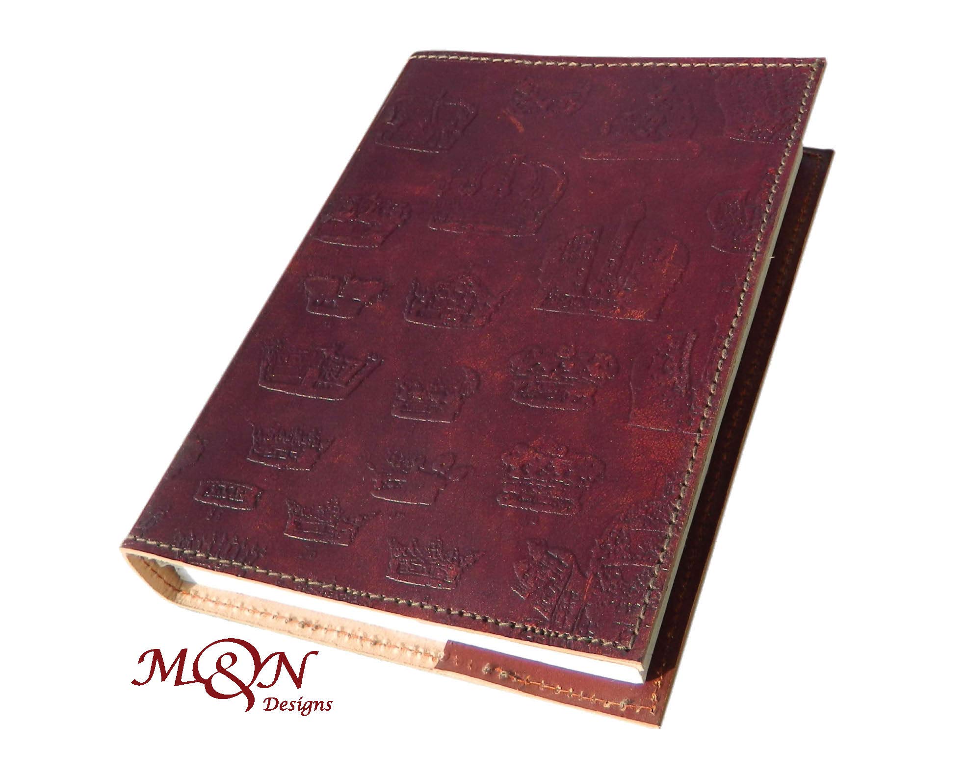 M&N Crown Motif Embossed Handmade Leather Journal Tan Brown Color Pocket Style Notebook, Blank Pages 7"x5''