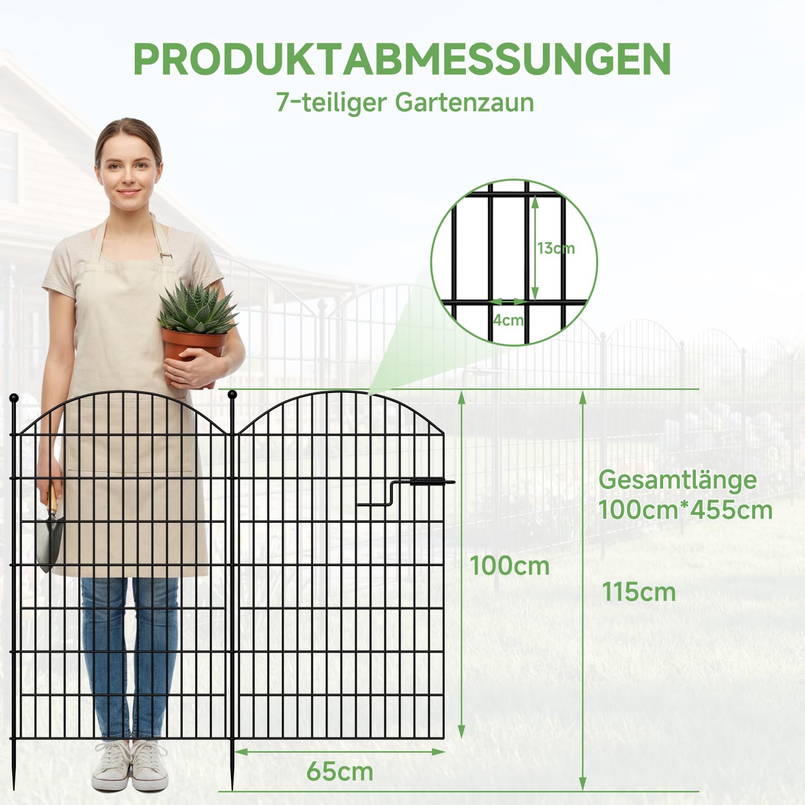 7-teiliger Gartenzaun mit Tür, 100 cm hoch x 4,5 m lang | rostfreies Metall, Hundezaun, Tierbarriere, Dekorative Beetumrandung, No-Dig-Design für Hof, Terrasse und Blumenbeet