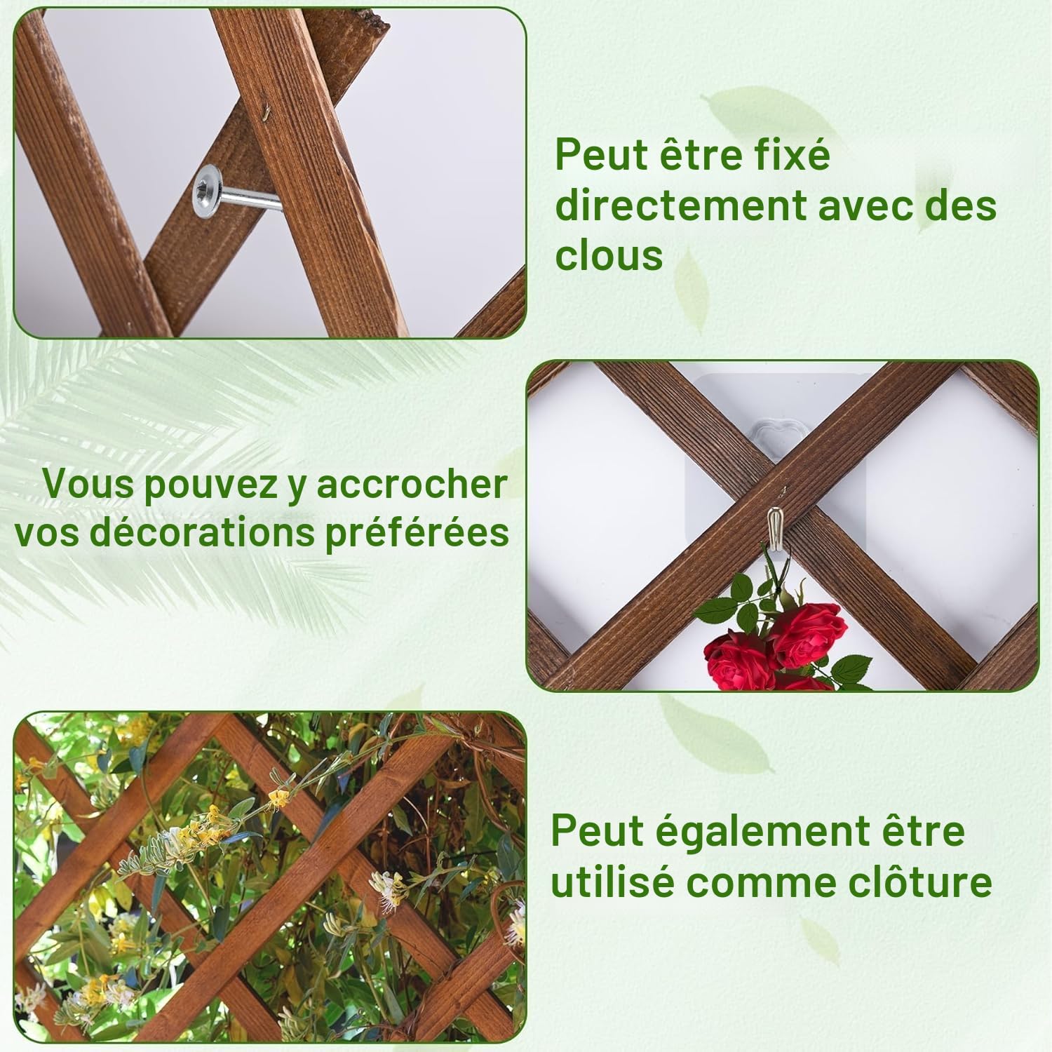 LATERN 2 Pièces Treillis Extensible pour Plantes, 180CM x 30CM Panneau en Treillis de Bois pour Plantes Grimpantes Cadre Décoratif Mural Suspendu pour Chambre Jardin Terrasse Intérieur Extérieur