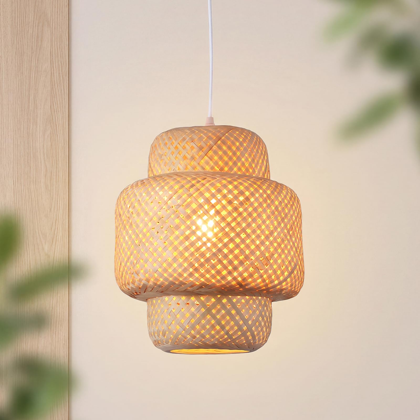 Boho Lampara De Techo,Bambu 30Cm Lamparas Techo Tejido A Mano Altura Ajustable Lamp E27 Lamparas De Techo Salon Para Cocina Comedor Mesa CafeteríA