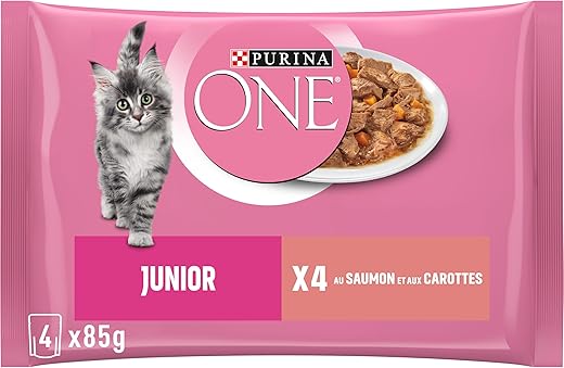 Purina One – Comida húmeda para gatos Junior Purina One salmón 4 x 85 g. 340 g