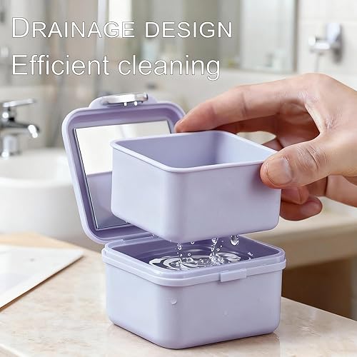 Miniatura 5 de Estuche de baño de dentadura, contenedor de remojo de dentadura postiza, soporte para remojo de vasos, protector bucal, caja de dentadura, limpieza